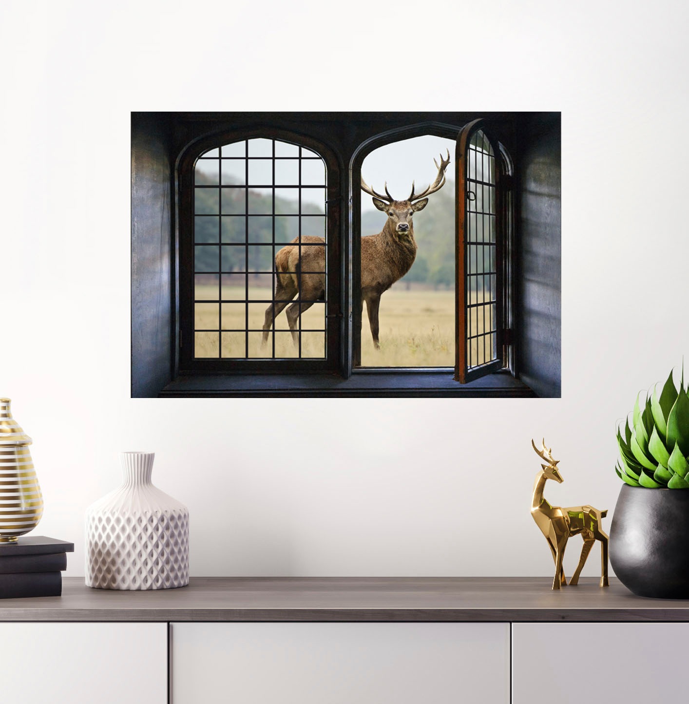 queence Wandsticker »Hirsch«, Wandsticker, Wandbild, selbstklebend, 3D, Fenster