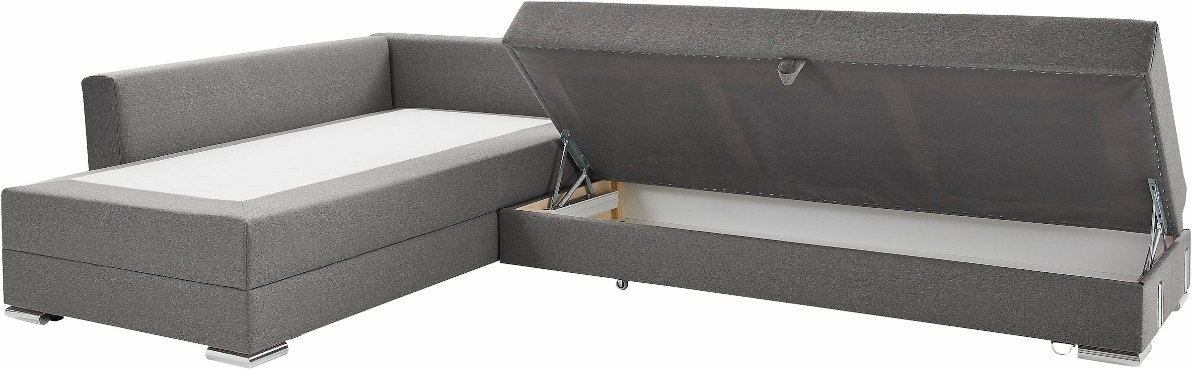 INOSIGN Ecksofa »Boxspringbett Night & Day L-Form mit Dauer-Schlaffunktion mit Armlehne«, mit Boxspring-Bettfunktion 180x200 cm und Bettkasten, Dauerschläfer!