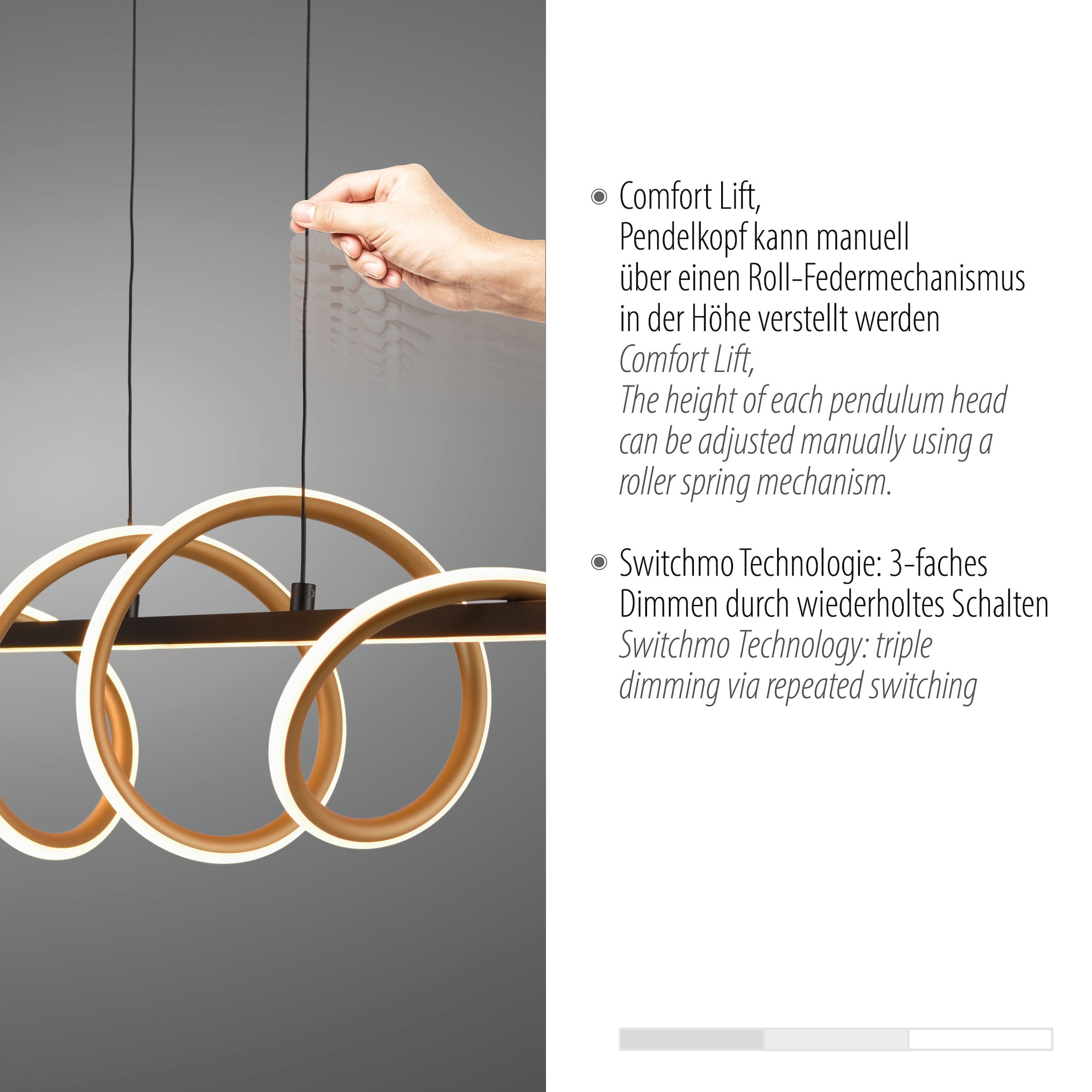 JUST LIGHT Pendelleuchte »EMANDA«, 1 flammig, Leuchtmittel LED-Board | LED fest integriert, LED, dimmbar, Switchmo, Comfort Lift, Memory, nach Trennung vom Netz