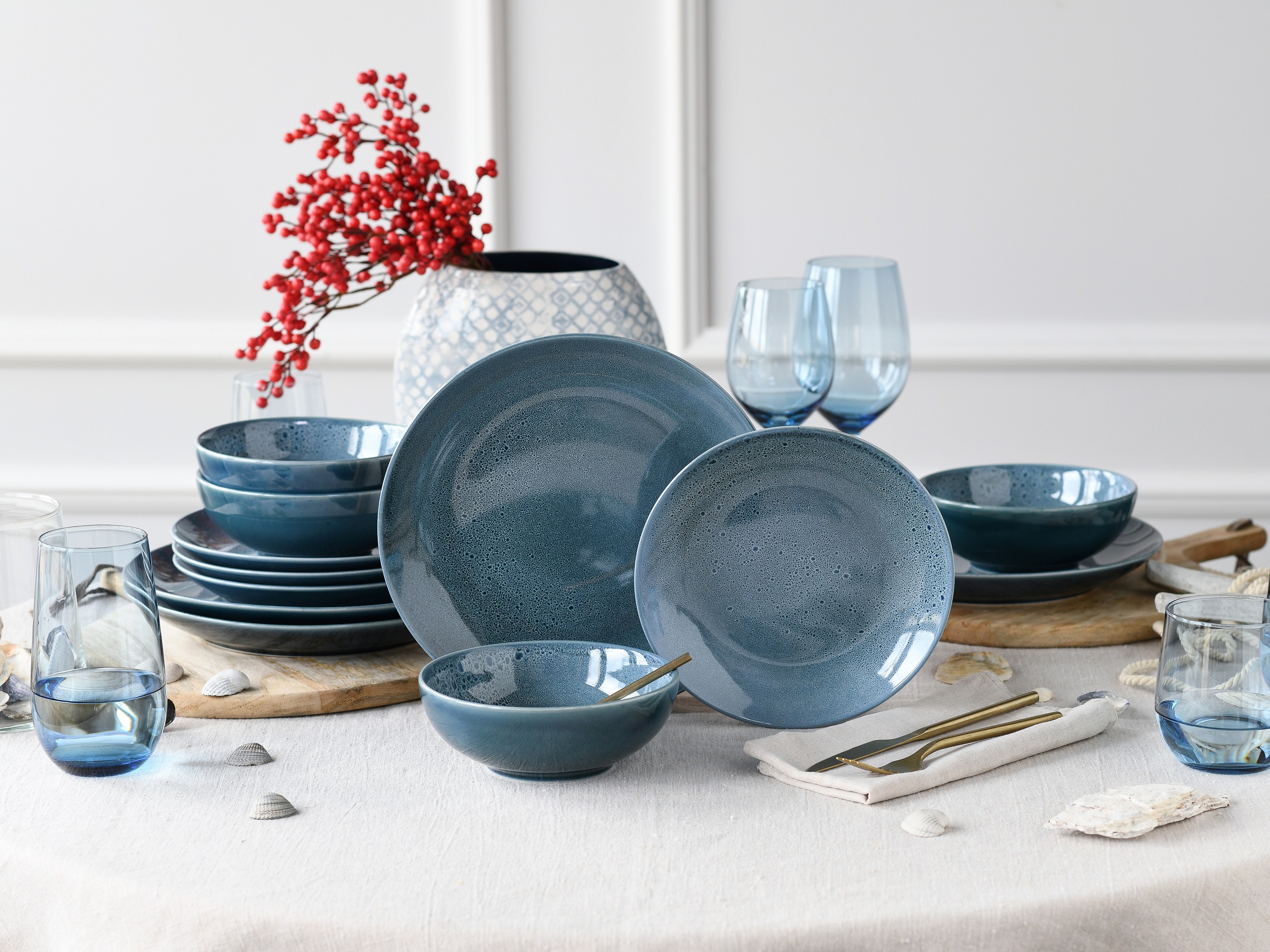 CreaTable Tafelservice »Geschirr-Set Reactive Nostalgic« Service, jedes Stück ist ein Unikat, 12 Teile, für 4 Personen