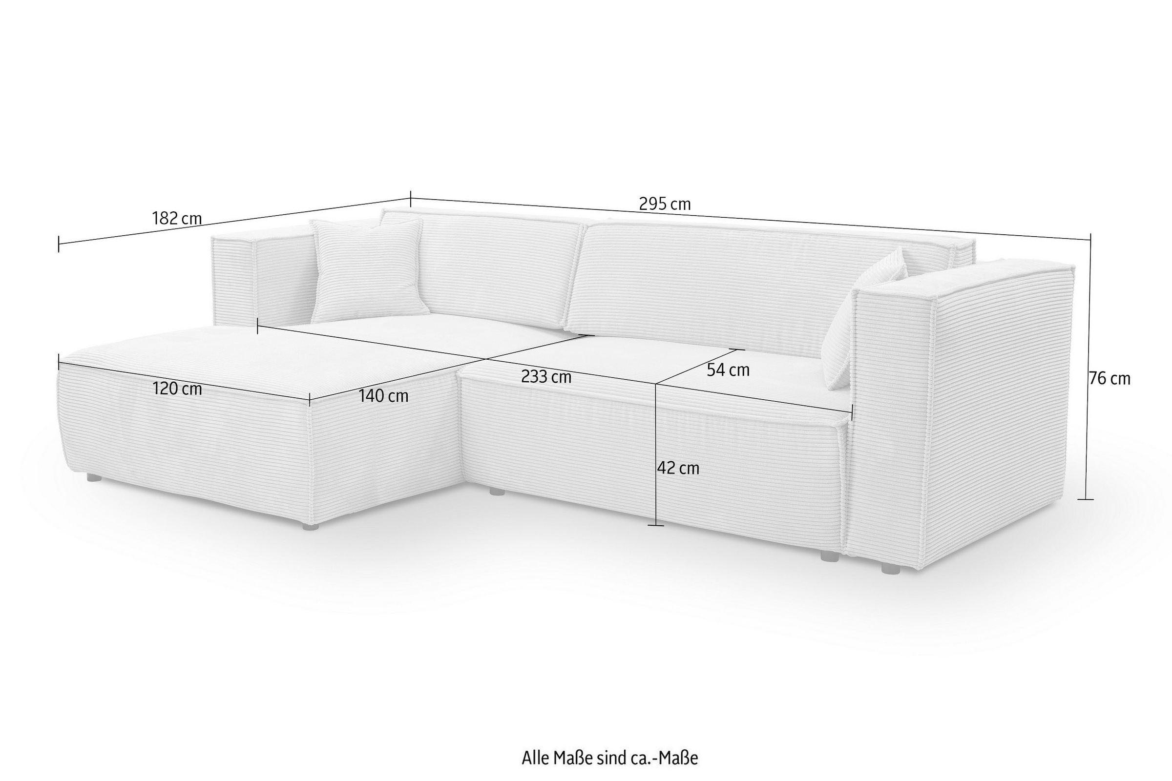 WERK2 Ecksofa »Atlanta-New, modernes Design, Stellmaße 295x182 cm, L-Form, Kedernaht« hoher Komfort, Schlaffunktion & Bettkasten, Cord, Anthrazit
