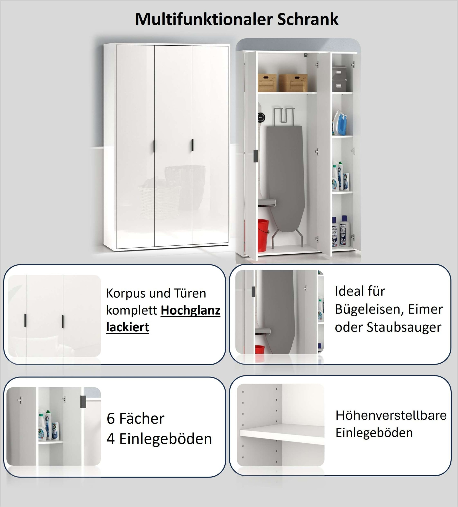 INOSIGN Mehrzweckschrank »Stauraumschrank , Breite 107 cm , Höhe 178 cm« 1 Stk. tlg. 3 Türen,3 kleine ,1 großer Einlegeboden- Schrank hochglanz lackiert
