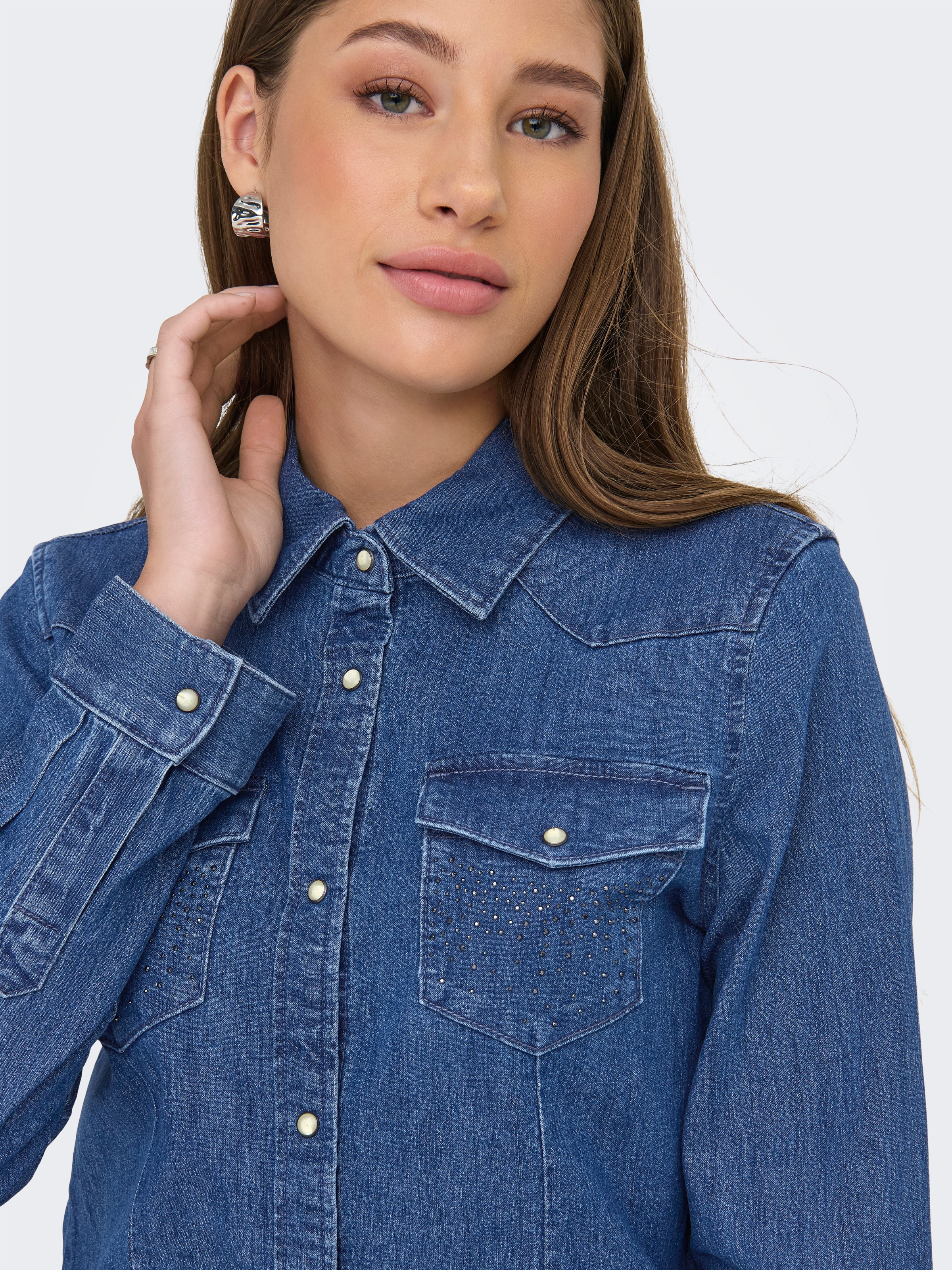 ONLY Jeansbluse »ONLSASIA L/S RHINESTONE DNM SHIRT AKM«