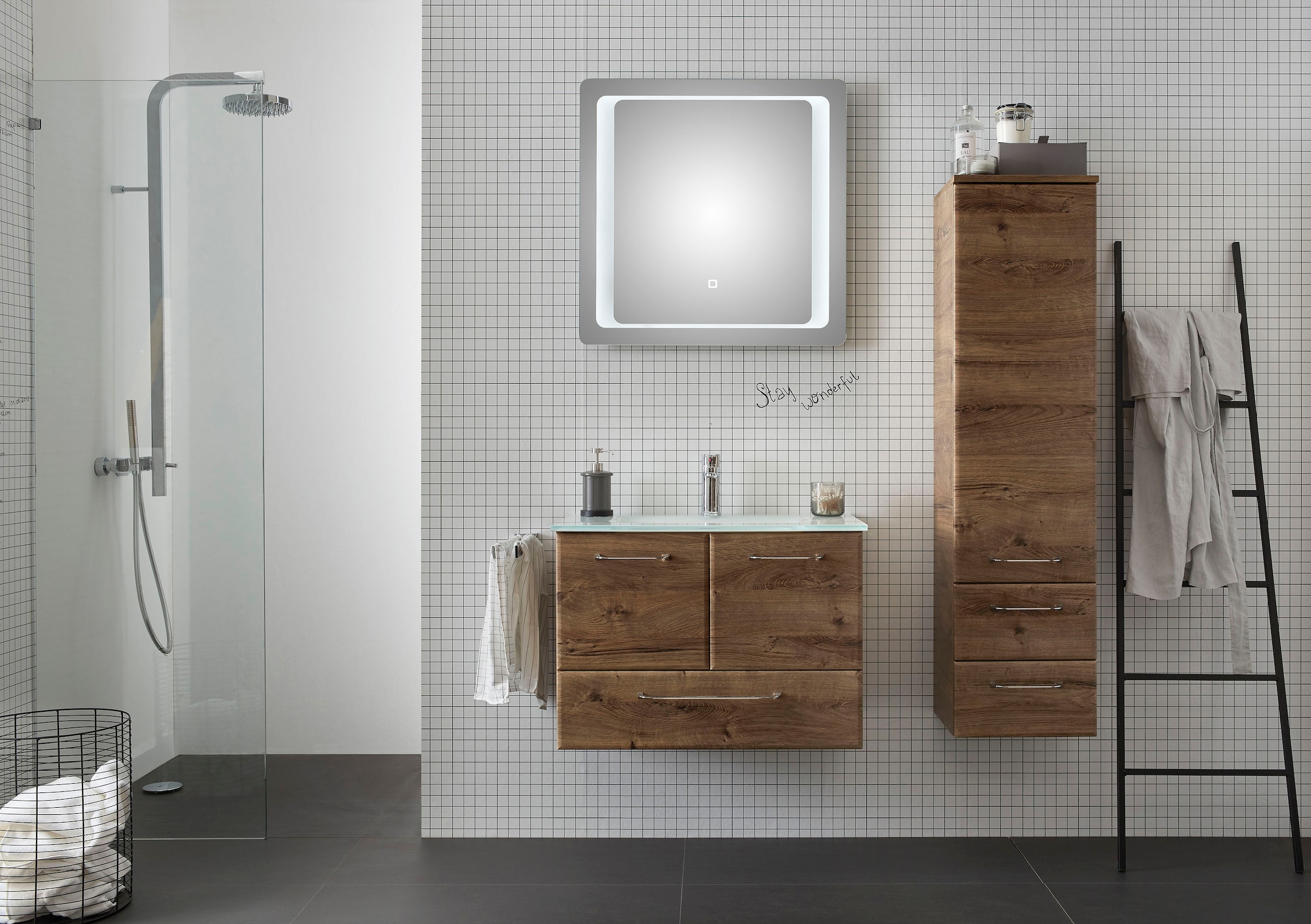 Saphir Midischrank »Quickset Badschrank 35 cm breit, 1 Tür, 2 Schubladen, 2 Einlegeböden« Badezimmer-Midischrank inkl. Türdämpfer, Griffe in Chrom glänzend