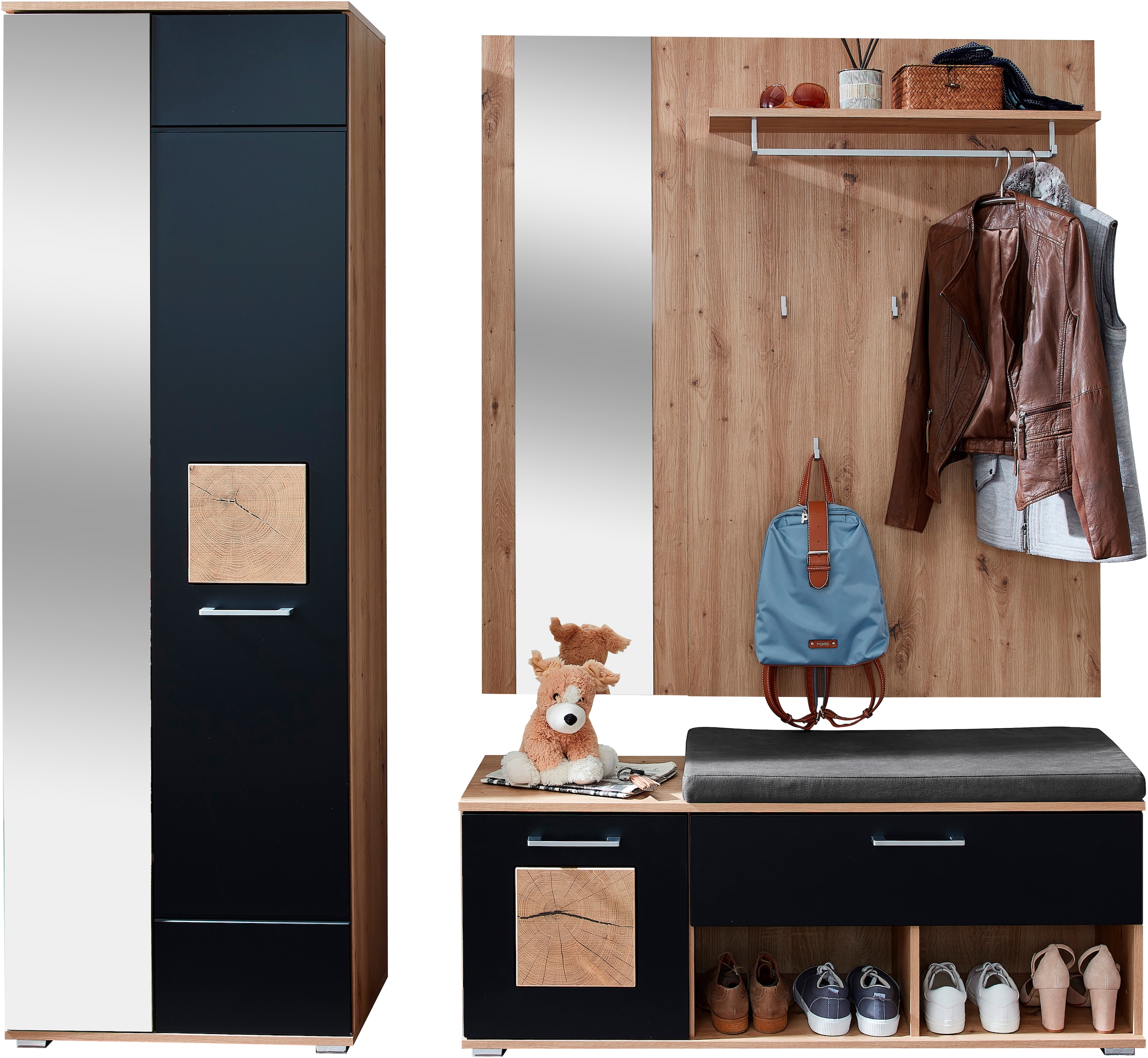 INNOSTYLE Garderoben-Set »Fun Garderoben Set, 206x195x38cm (B/H/T)« 1 Stk. tlg. schwarz / Artisan Eiche MODERN - Die Kombination aus Schwarz,...