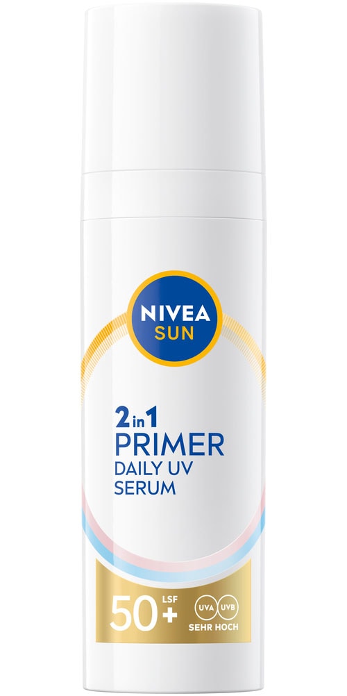 Nivea Sun Sonnenschutzpflege »NIVEA SUN UV Gesicht 2in1 Primer Serum LSF 50+«, Feuchtigkeitsspendend, nicht fettend, für langanhaltendes Make-up.