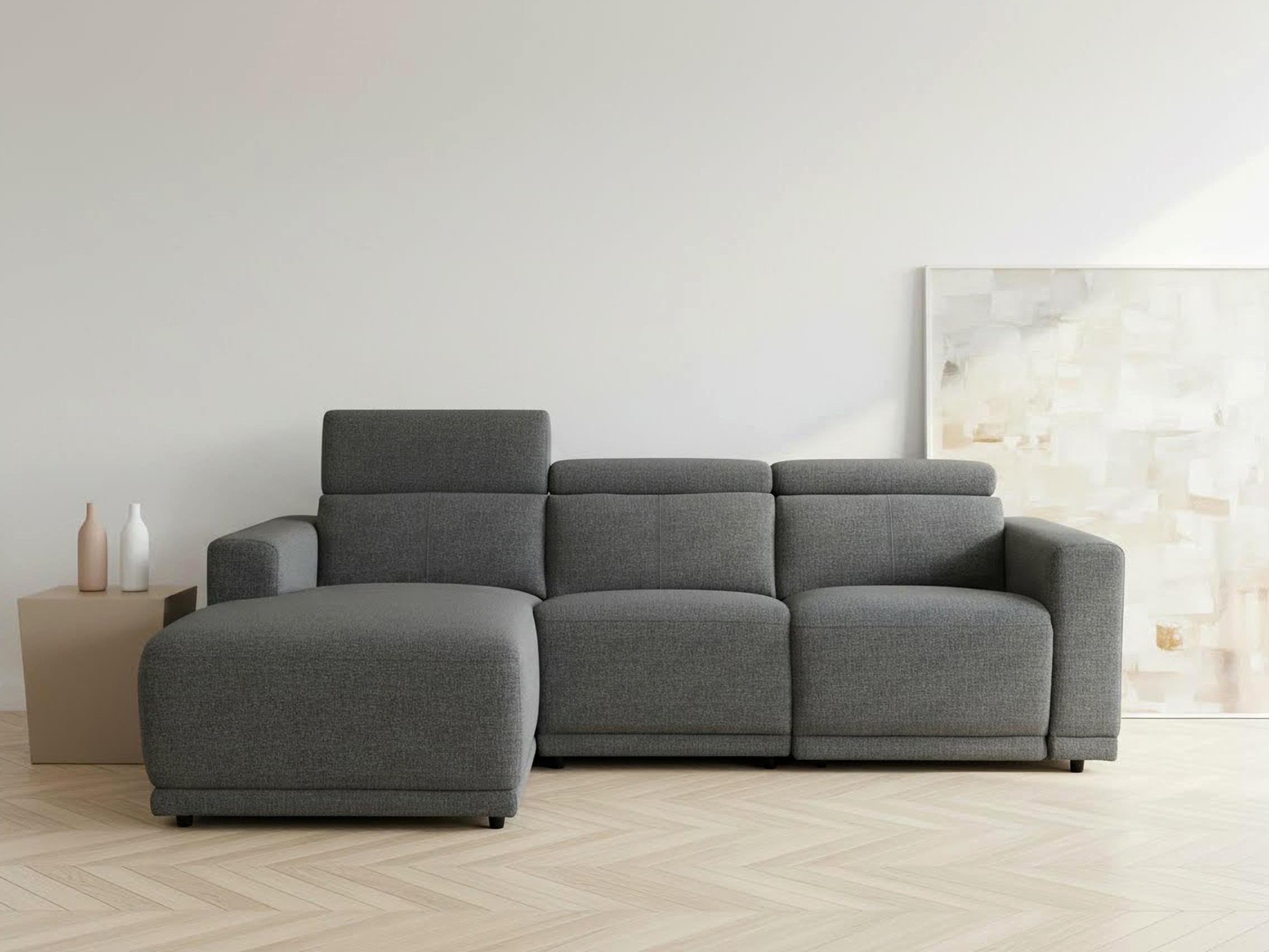 OTTO home Ecksofa »LEOO« mit USB A/C-Anschluss. Federkern, verstellbaren Kopfstützen, Webstoff