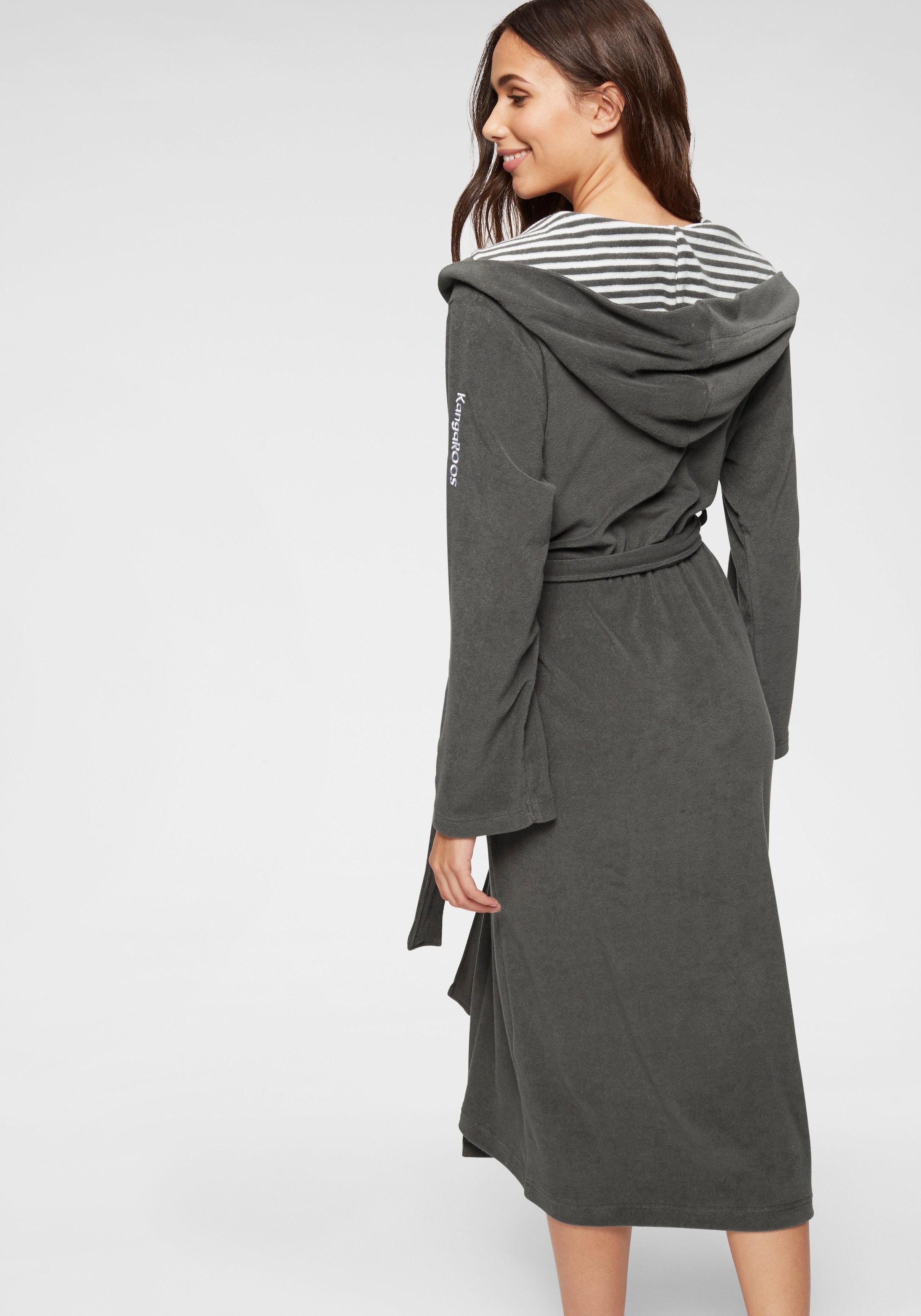 KangaROOS Damenbademantel »Dalia, ideal für Sauna & Spa, Hotelbademantel, Morgenmantel«, (1 St.), Uni-Farben und innen mit Streifen, Bademantel mit Taschen, XS-3XL