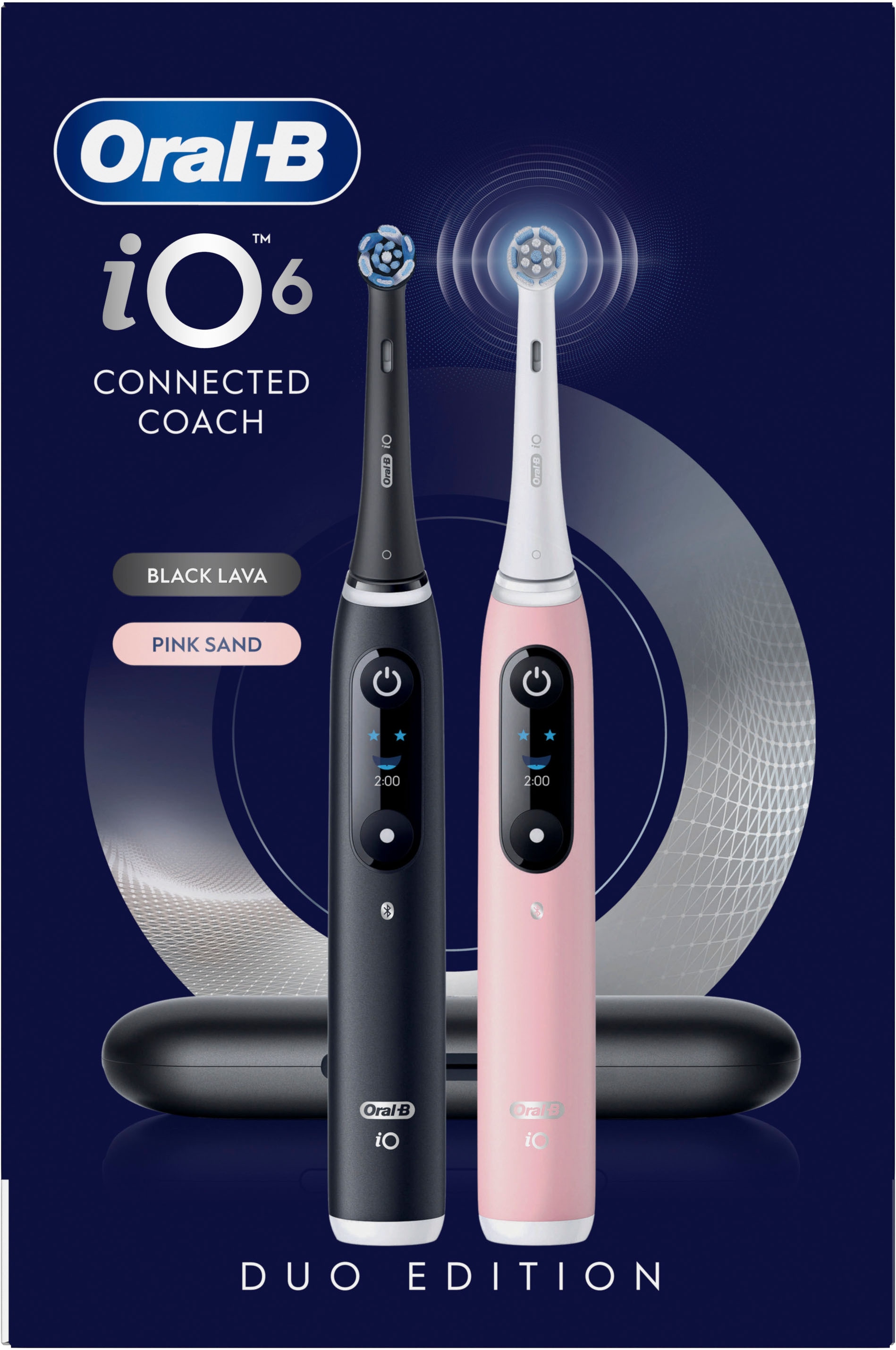 Oral-B Elektrische Zahnbürste »iO 6 Duopack« 3 Stk. Aufsteckbürsten mit Magnet-Technologie, Display, 5 Putzmodi