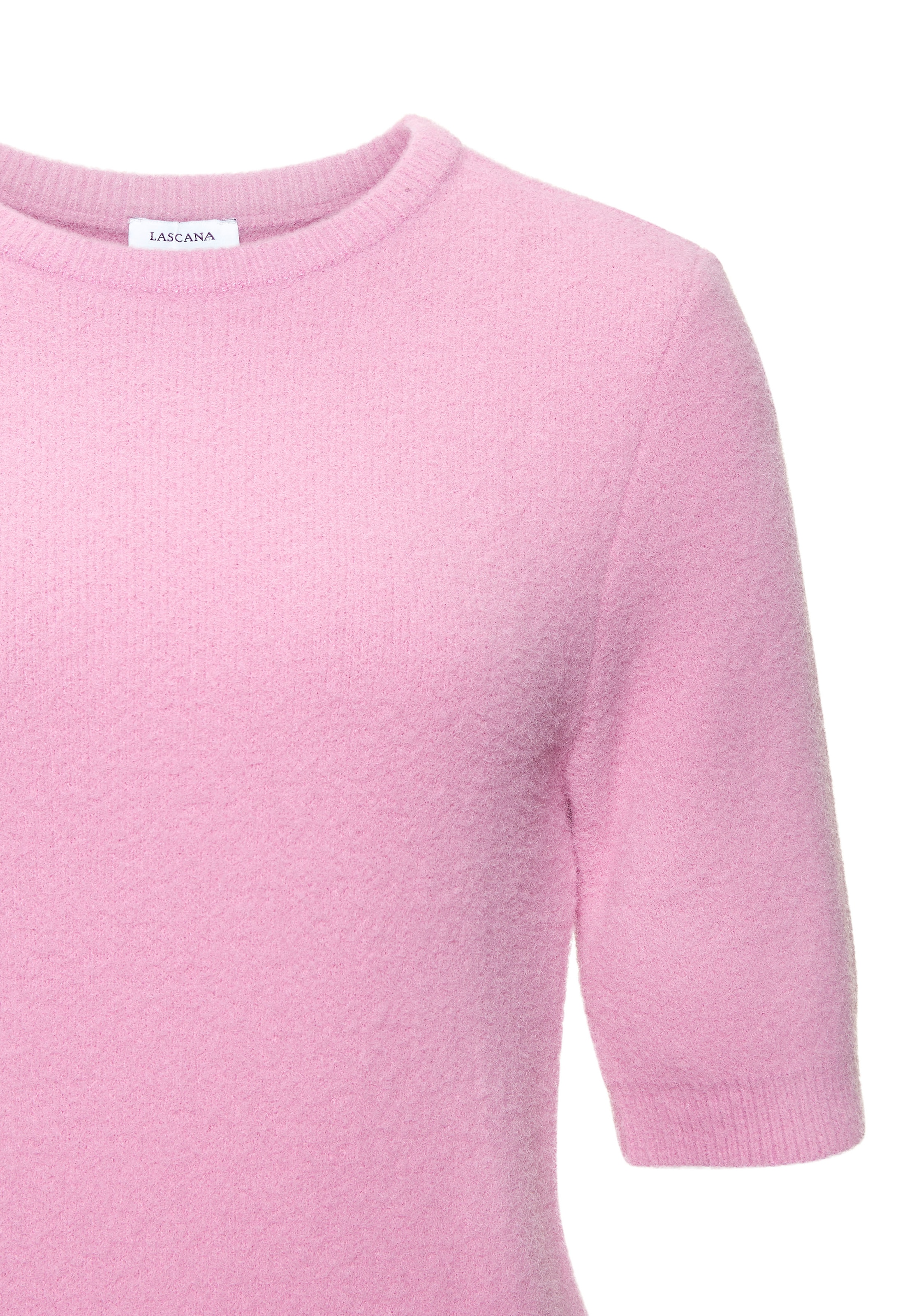 LASCANA Kurzarmpullover, flauschiger Strickpullover, figurnaher Schnitt