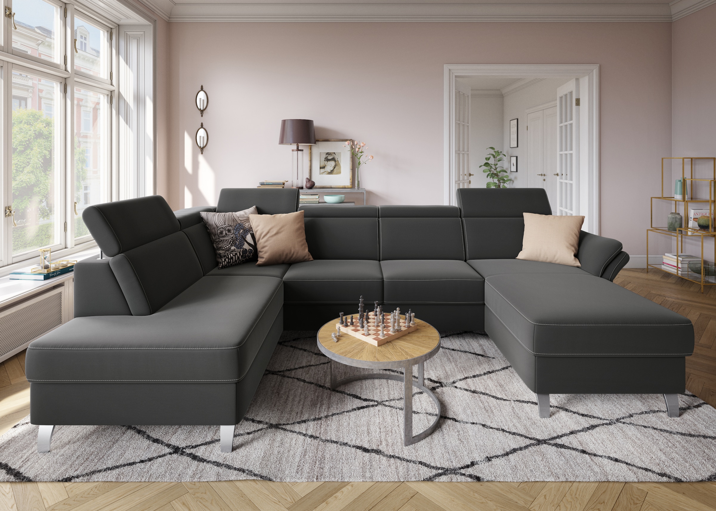 sit&more Wohnlandschaft »Vincenzo U-Form« inklusive Kopfteilverstellung, wahlweise mit Bettfunktion, Bettkasten