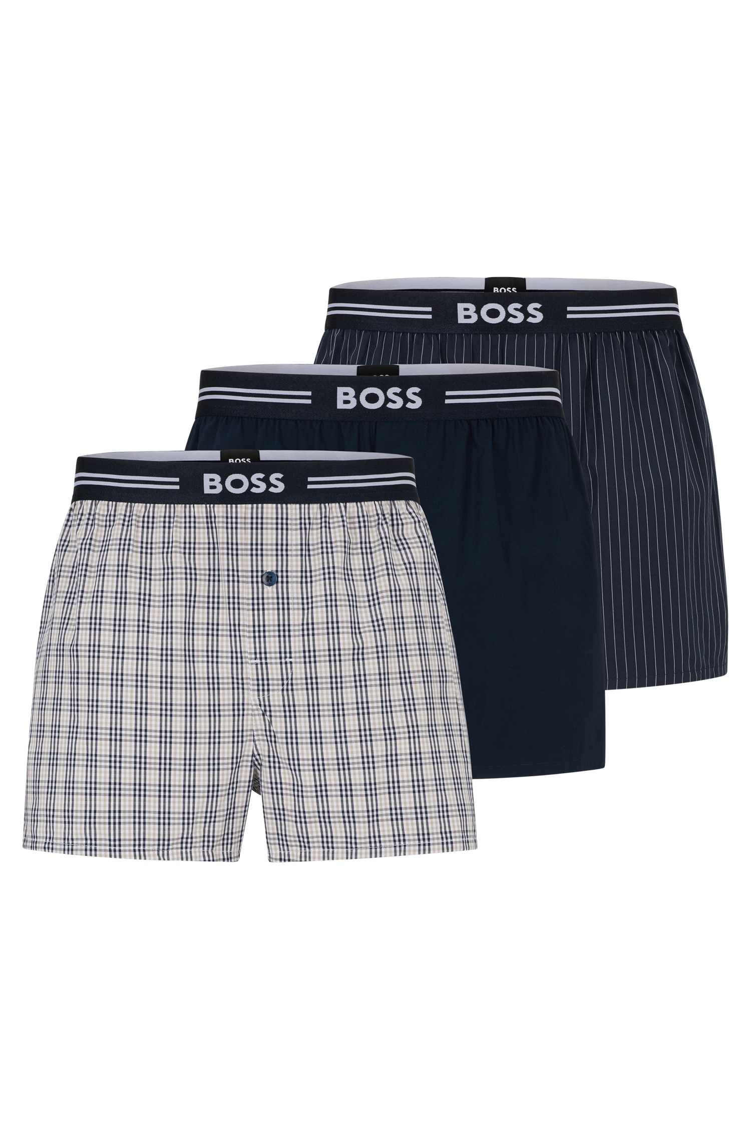 BOSS Boxershorts »3P Woven Boxer«, (Packung, 3 St., 3er Pack), mit Eingriff mit Knopf