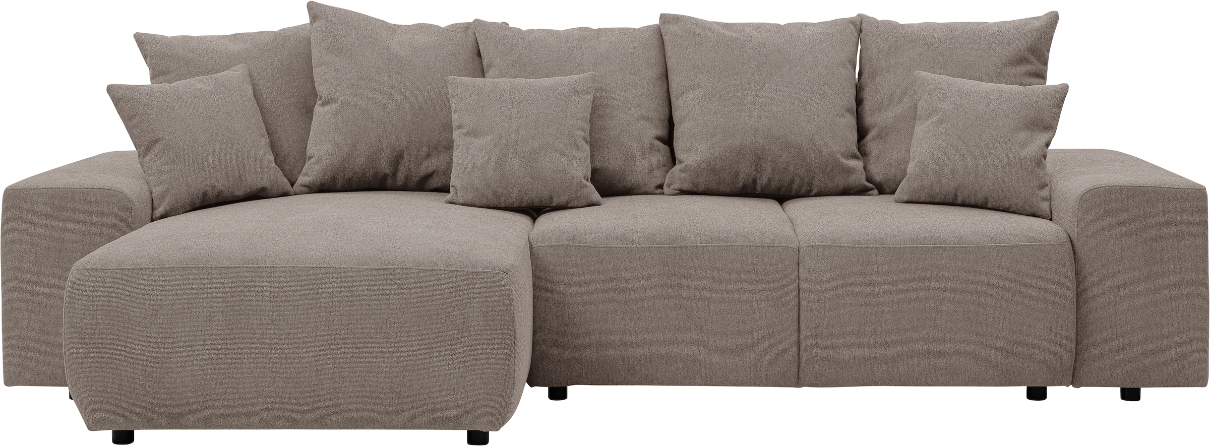 WERK2 Ecksofa »Riwa, modernes Sofa zum Kuscheln und Entspannen, Breite 300cm, L-Form«, Trendiges Ecksofa mit vielen Kissen, Schlaffunktion & Bettkasten