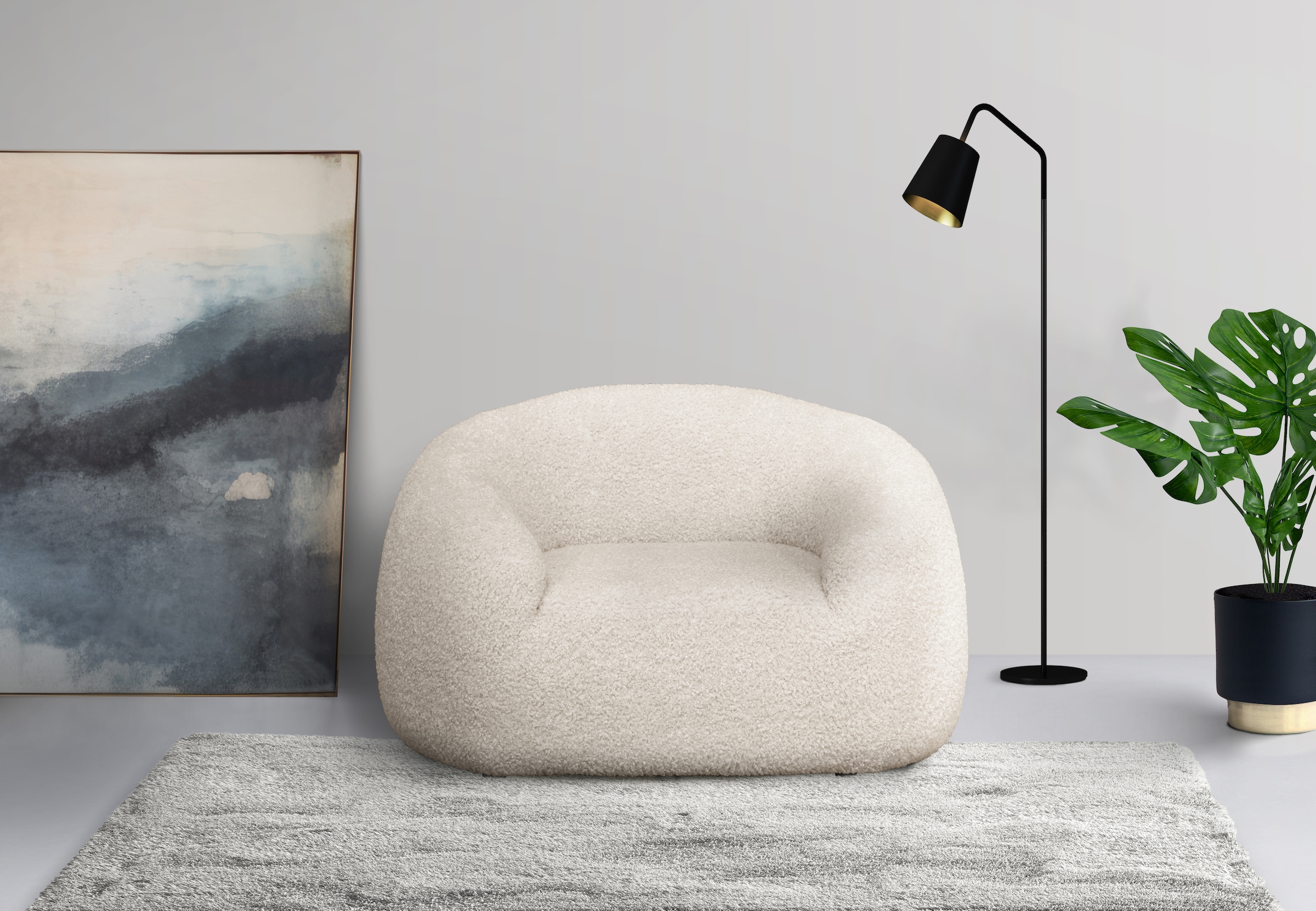 LeGer Home by Lena Gercke Sessel »YANI Relaxsessel, Loungesessel, Maße B/T/H: 127/96/76 cm«, organische Form, mit Wellenunterfederung, auch in Bouclé