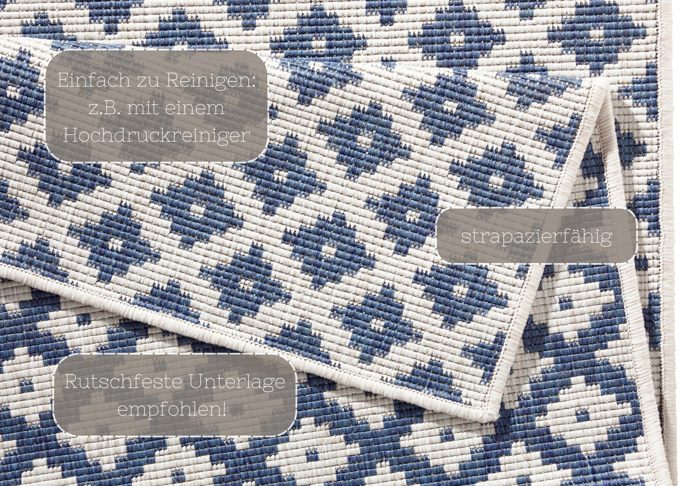 NORTHRUGS Teppich »Nizza Wendeteppich«, rechteckig, 5 mm Höhe, In-& Outdoor, Wetterfest, Balkon, Läufer, Wohnzimmer, Wasserfest