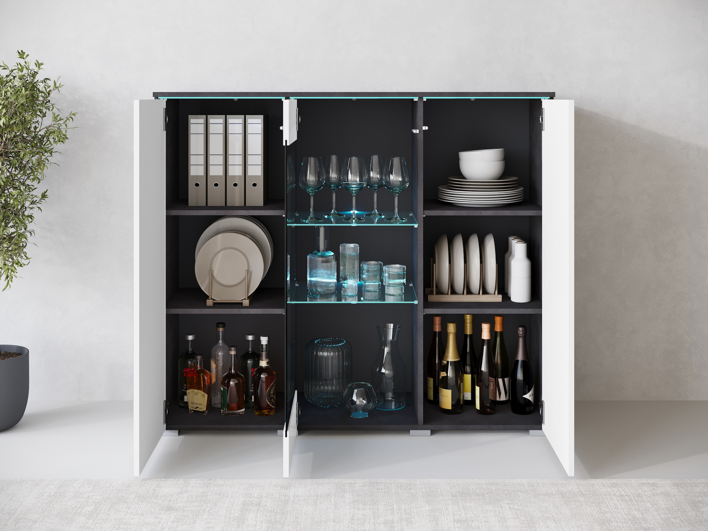 INOSIGN Highboard »Vera«, Highboard mit 4 Türen, 9 Fächern, verglasten Türen