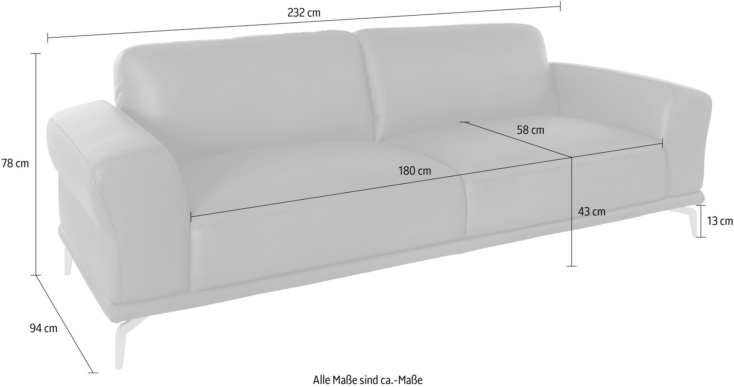 W.SCHILLIG 2,5-Sitzer »montanaa«, mit Metallfüßen in Silber matt, Breite 232 cm