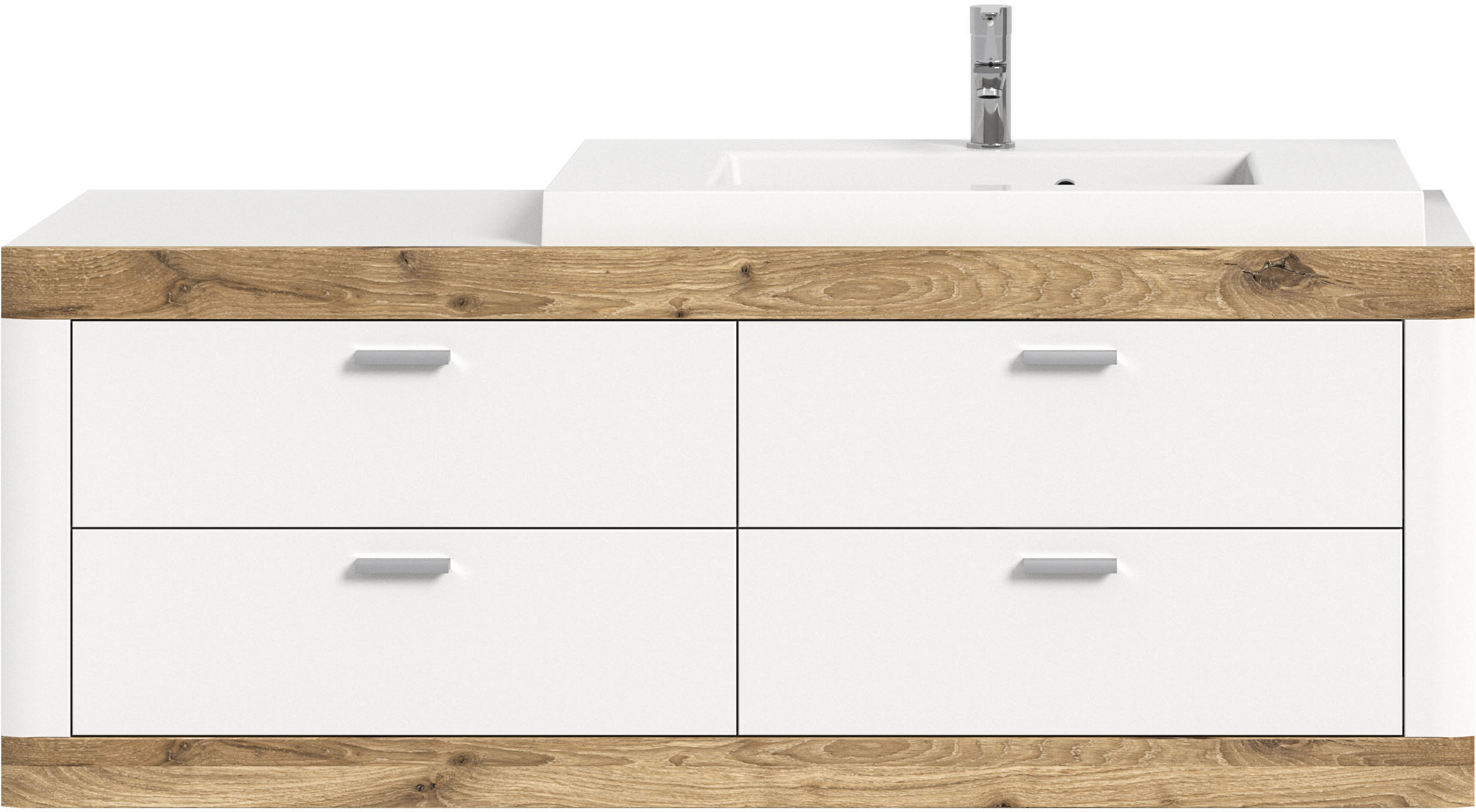 Waschbeckenunterschrank „Landsby“, (2 St.), inkl. Waschbecken, hängend, 4 Schubkästen, Breite 133 cm, weiß/oak B/H/T: 133 cm x 49 cm x 48 cm