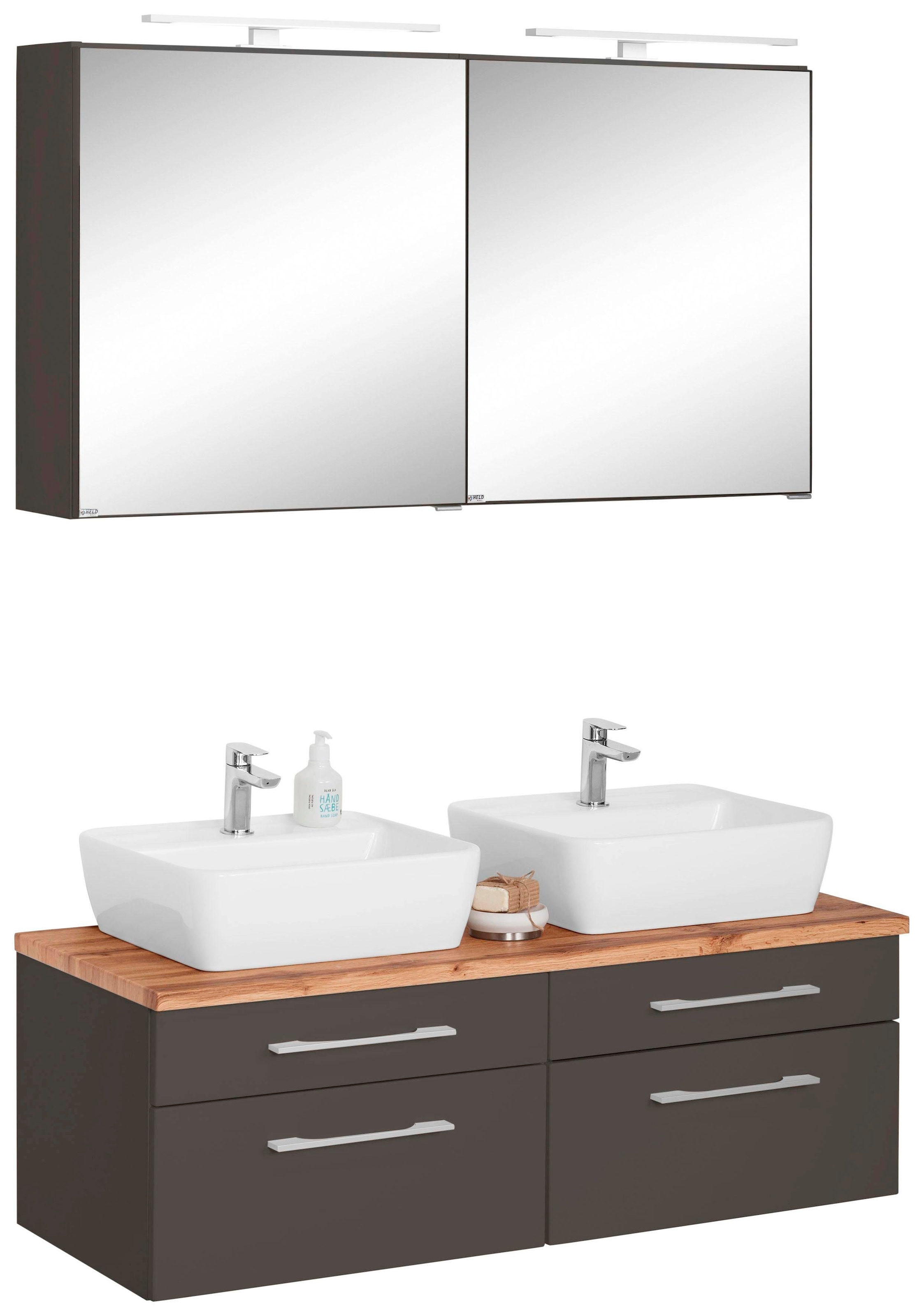 welltime Badmöbel-Set »Davos« 3 Stk. tlg. mit 2 LED-Spiegelschränken günstig online kaufen