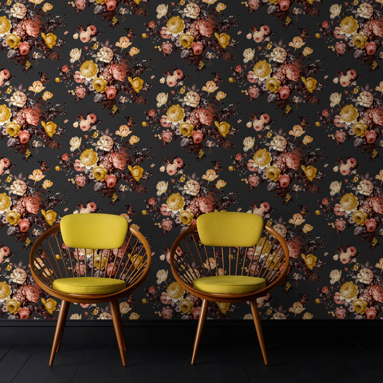 WOW Vliestapete »Bouquet Schwarz« geblümt geprägt FSC® zertifiziert, mit lebhaftem Druck, 10 Meter Länge