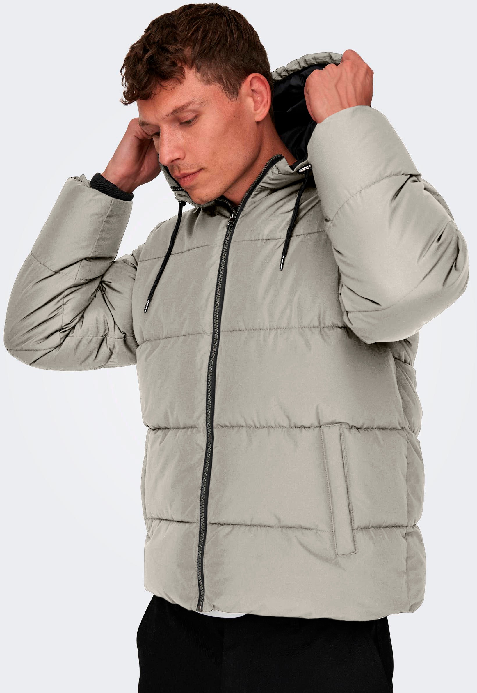 ONLY & SONS Steppjacke »ONSMARLON LIFE HOOD PUFFER JACKET OTW VD« mit Kapuze