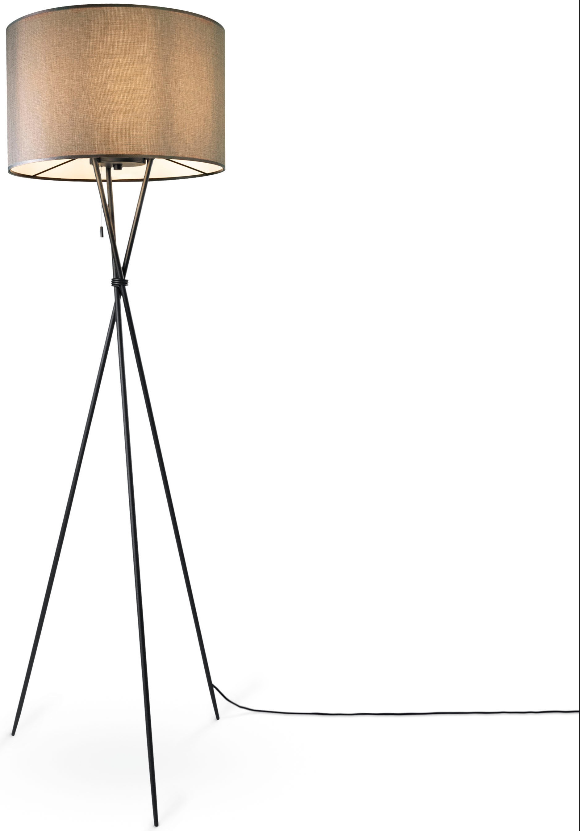 Paco Home Stehlampe »KATE CANVAS UNI COLOR«, Leuchtmittel E27 | ohne Leuchtmittel, Wohnzimmer Dreibein Stoffschirmlampe Standleuchte Textil Schirm E27