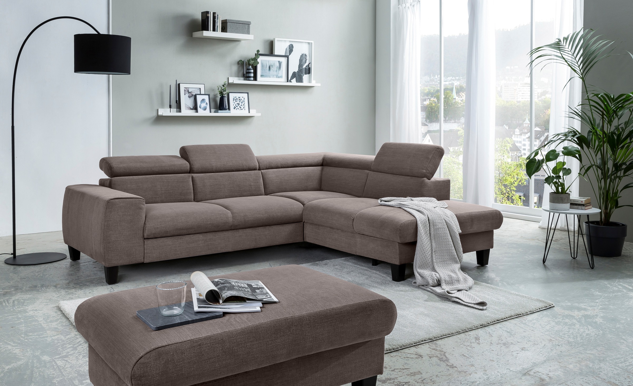 COTTA Ecksofa »Morven L-Form mit Kopfteilverstellung«, wahlweise mit Bettfunktion, Bettkasten & Wireless-Charger