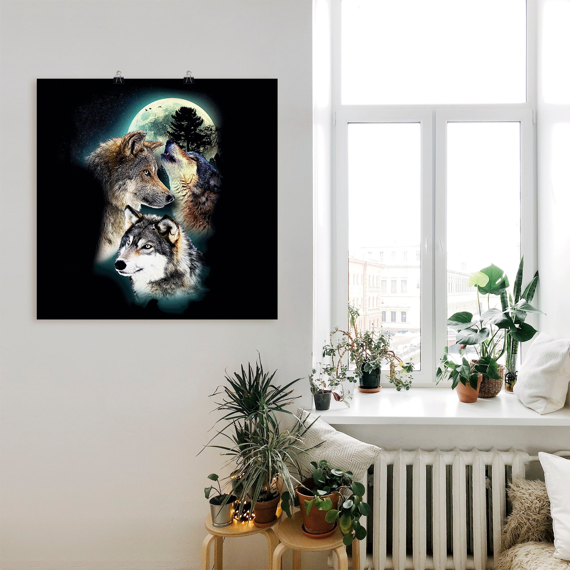 Artland Poster »Phantasie Wolf Wölfe mit Mond« Wildtiere 1 Stk. tlg. ohne Rahmen