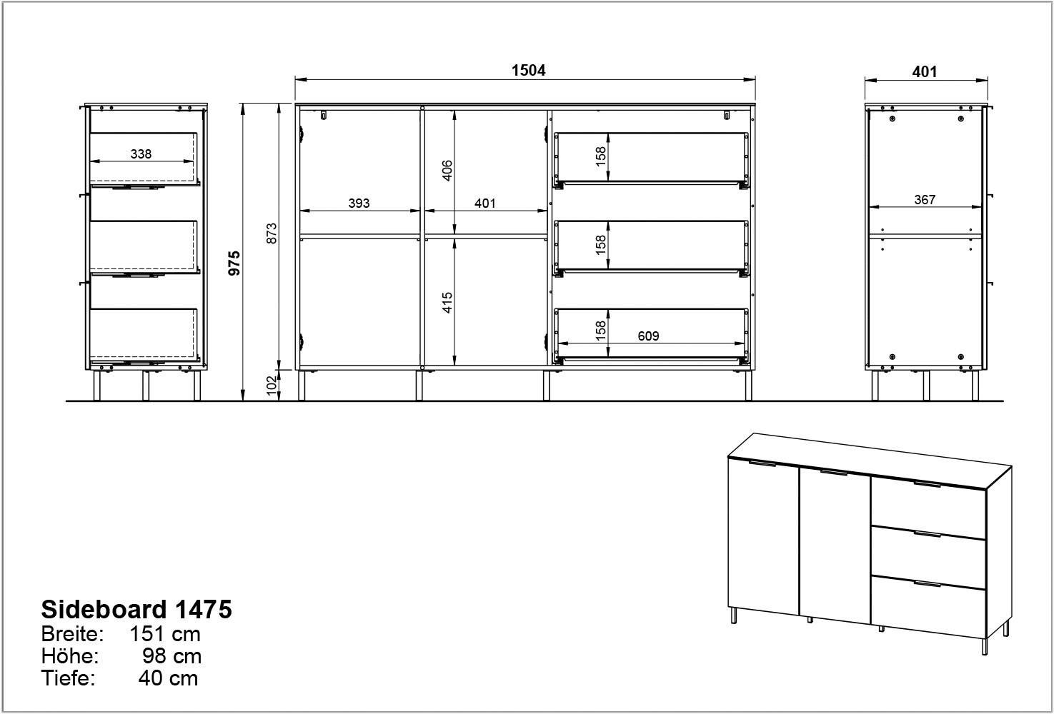 GERMANIA Sideboard »California«, Breite 151 cm