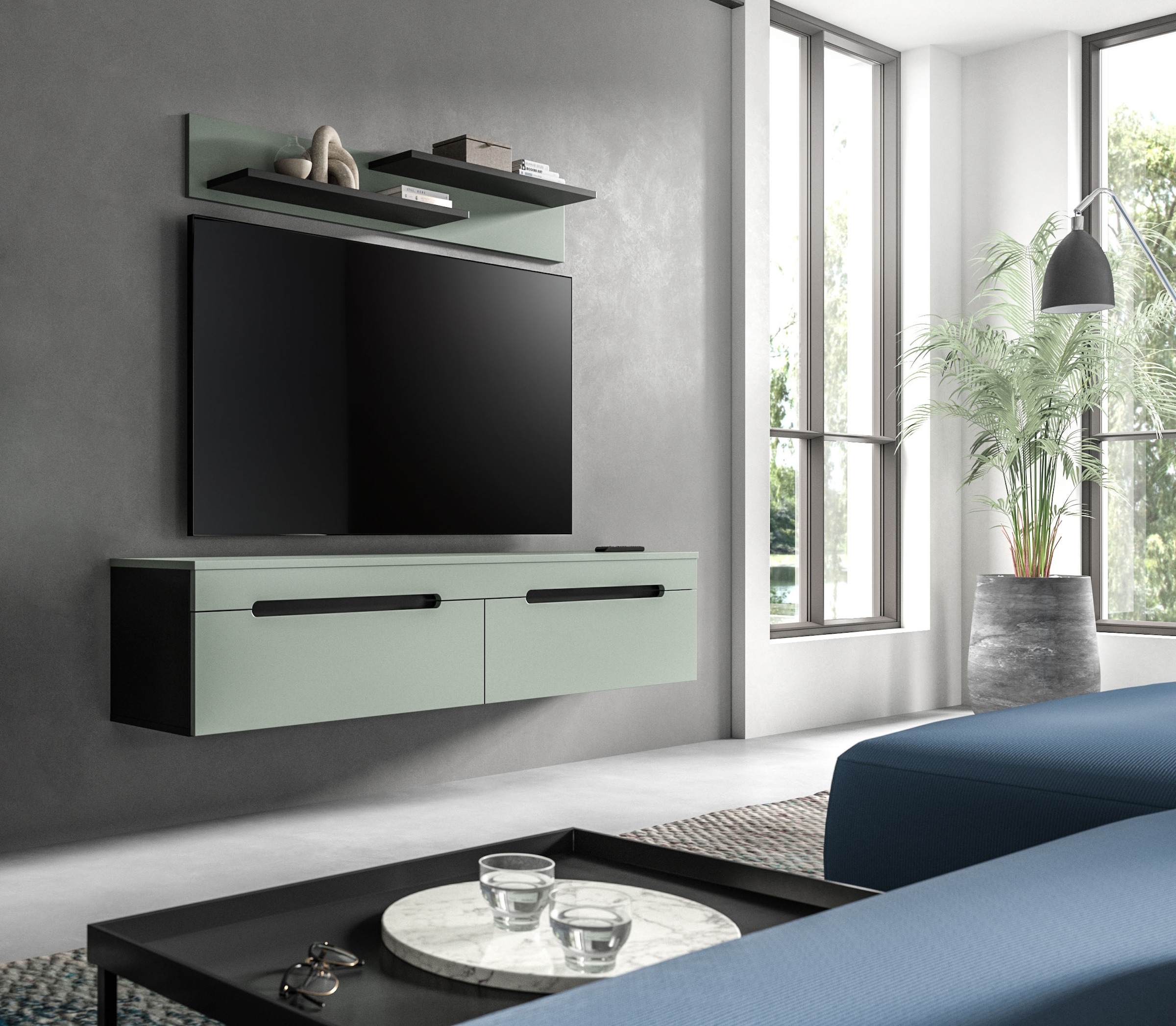 INOSIGN Wohnwand »REHAT, TOPSELLER!, 2-teilig, wahlweise stehend und hängend montierbar« Set bestehend aus: Wandboard (13x19x8 cm) und Lowboard (170x38x33 cm), 2 Stk. tlg.