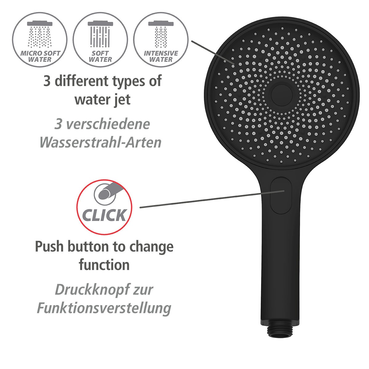 WENKO Handbrause »Softwater«, (1 tlg.), Schwarz matt, Ø 13 cm