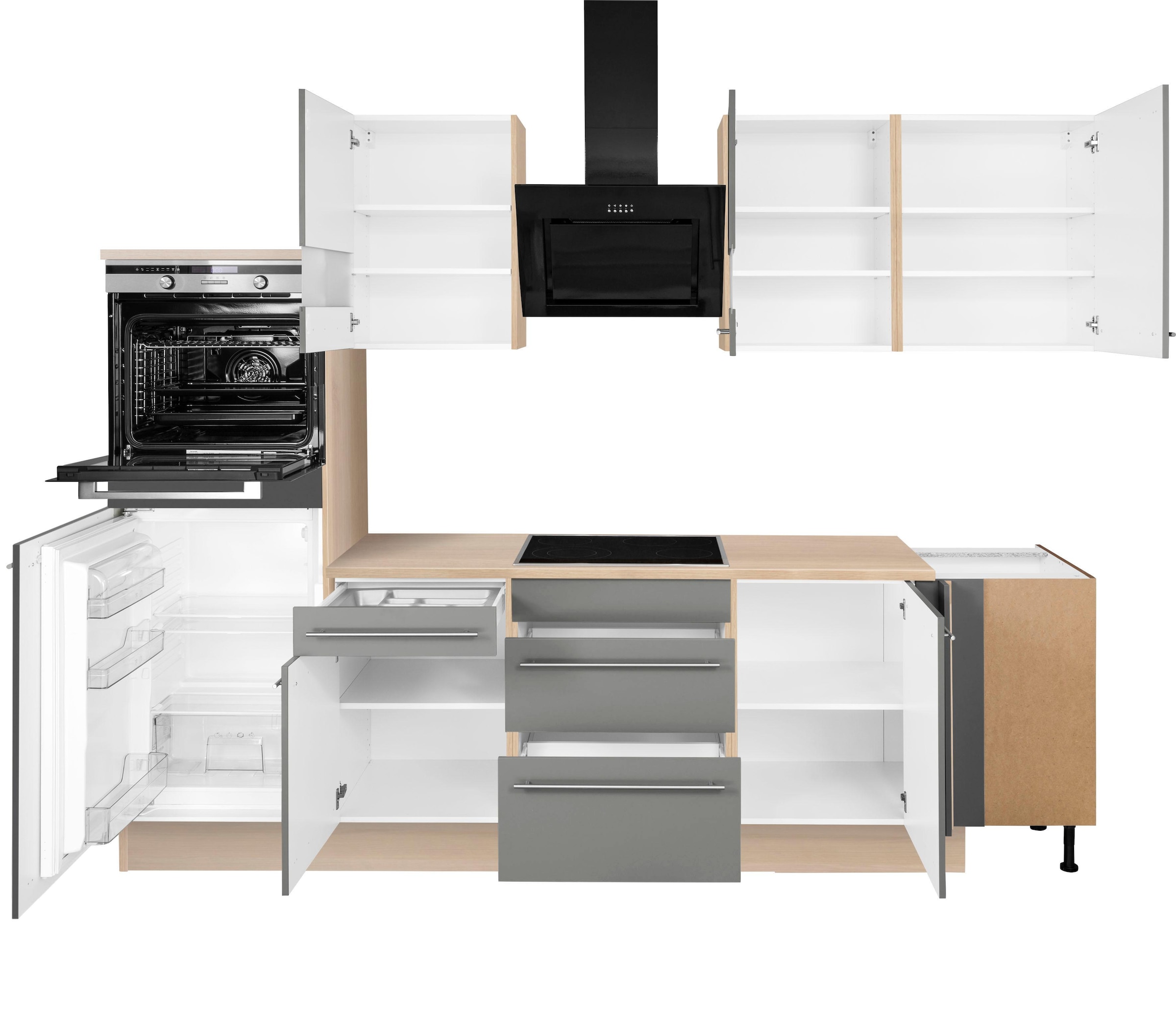 OPTIFIT Winkelküche »Bern mit Hanseatic-E-Geräten« Stellbreite 285x175 cm, mit Induktionskochfeld, Soft-Close