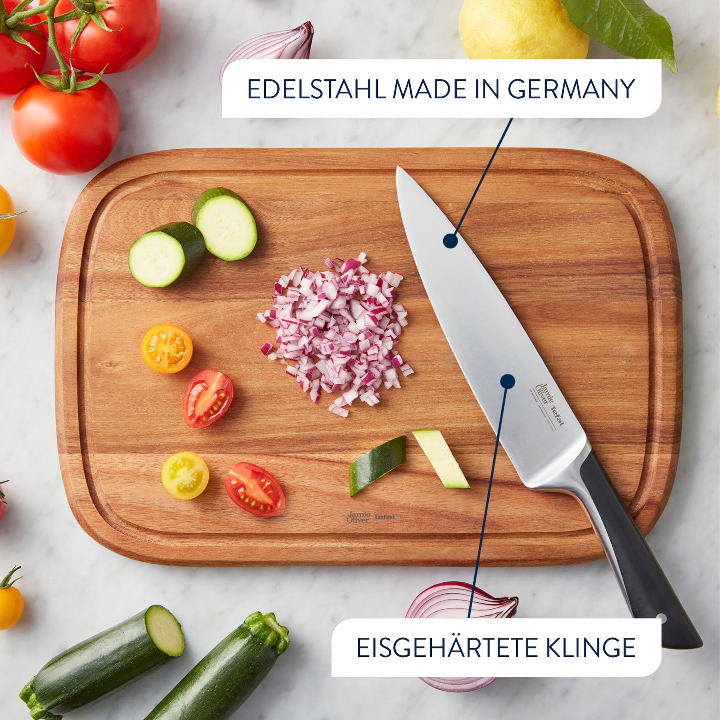 Tefal Pfannen-Set »Jamie Oliver Cook Smart«, Edelstahl 18/10, (Set, je 1 Pfanne 20/24/28 cm, 1 Kochmesser), stilvolle Edelstahl-Pfannen, inkl. Kochmesser, Rezeptbuch