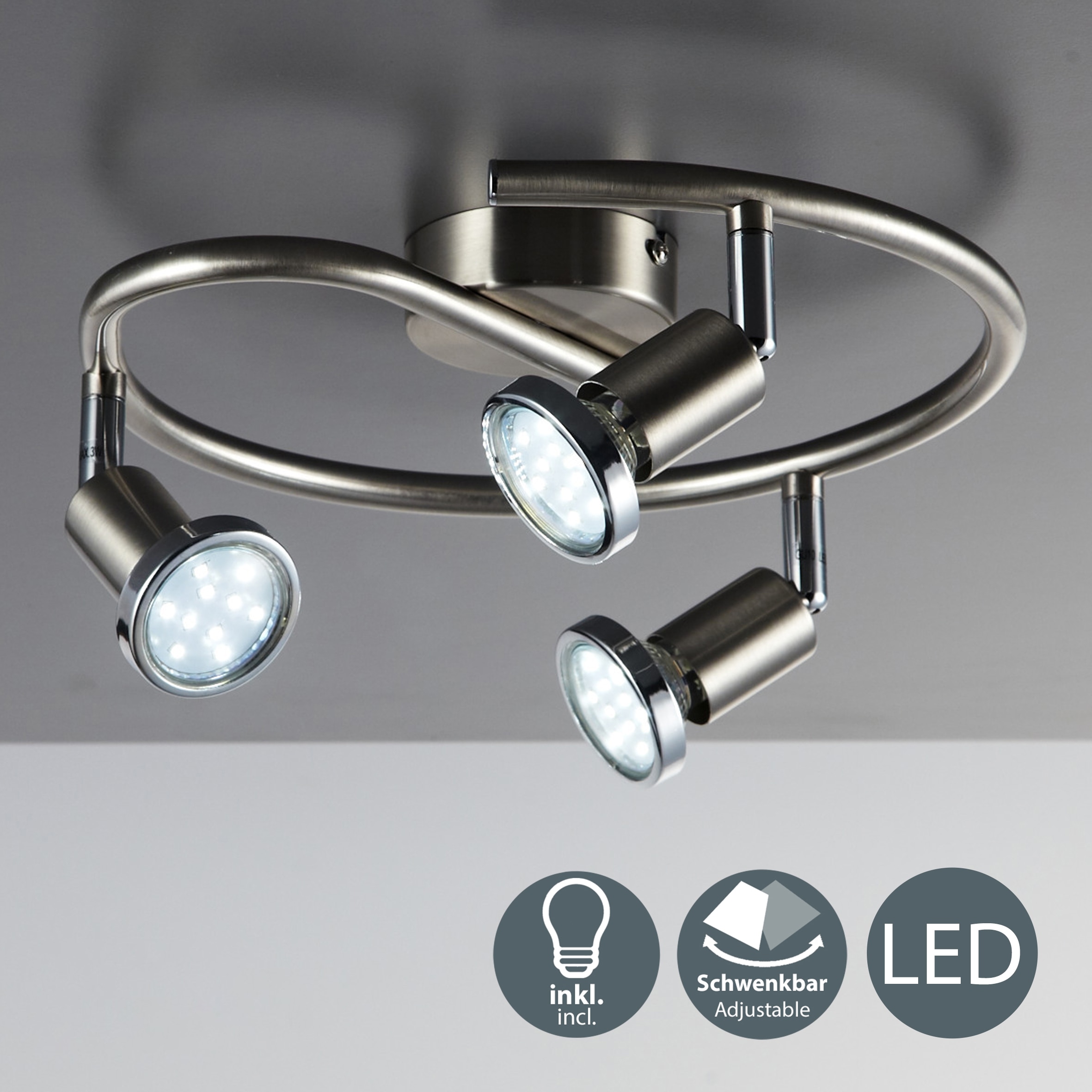 B.K.Licht LED Deckenspots »Mika«, 3 flammig, Leuchtmittel GU10 | Leuchtmittel wechselbar, LED Deckenleuchte, schwenkbar, GU10, Spots, Wohnzimmer, Schlafzimmer