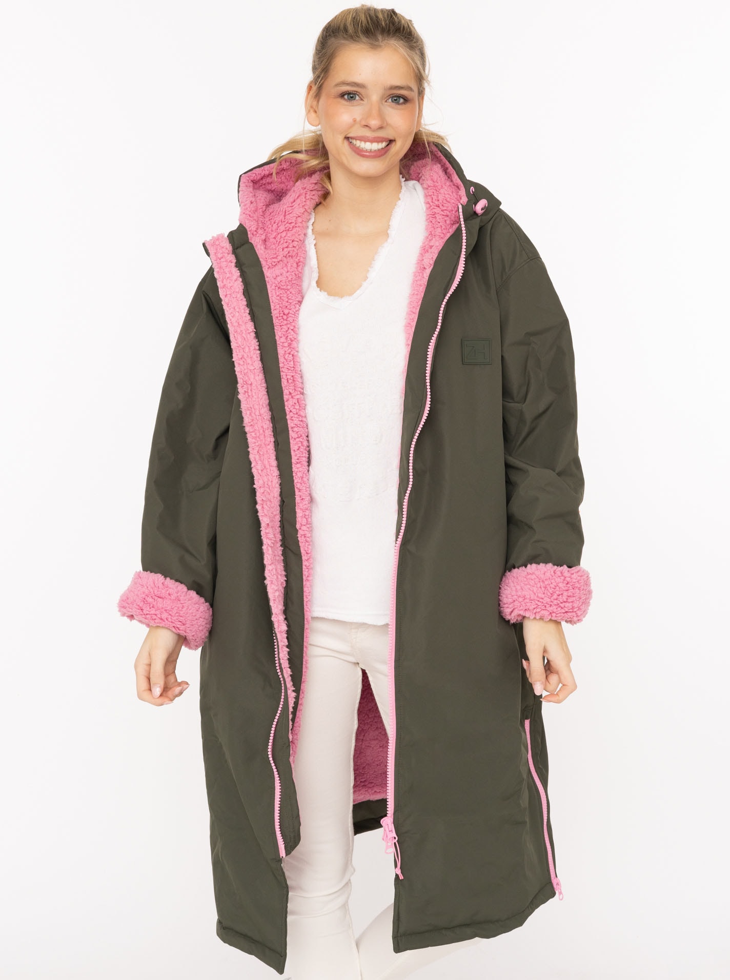 Zwillingsherz Kurzmantel »"Oversize Windjacke ZH"« seitliche Taschen, Kapuze, Reißverschluss, Teddy Futter