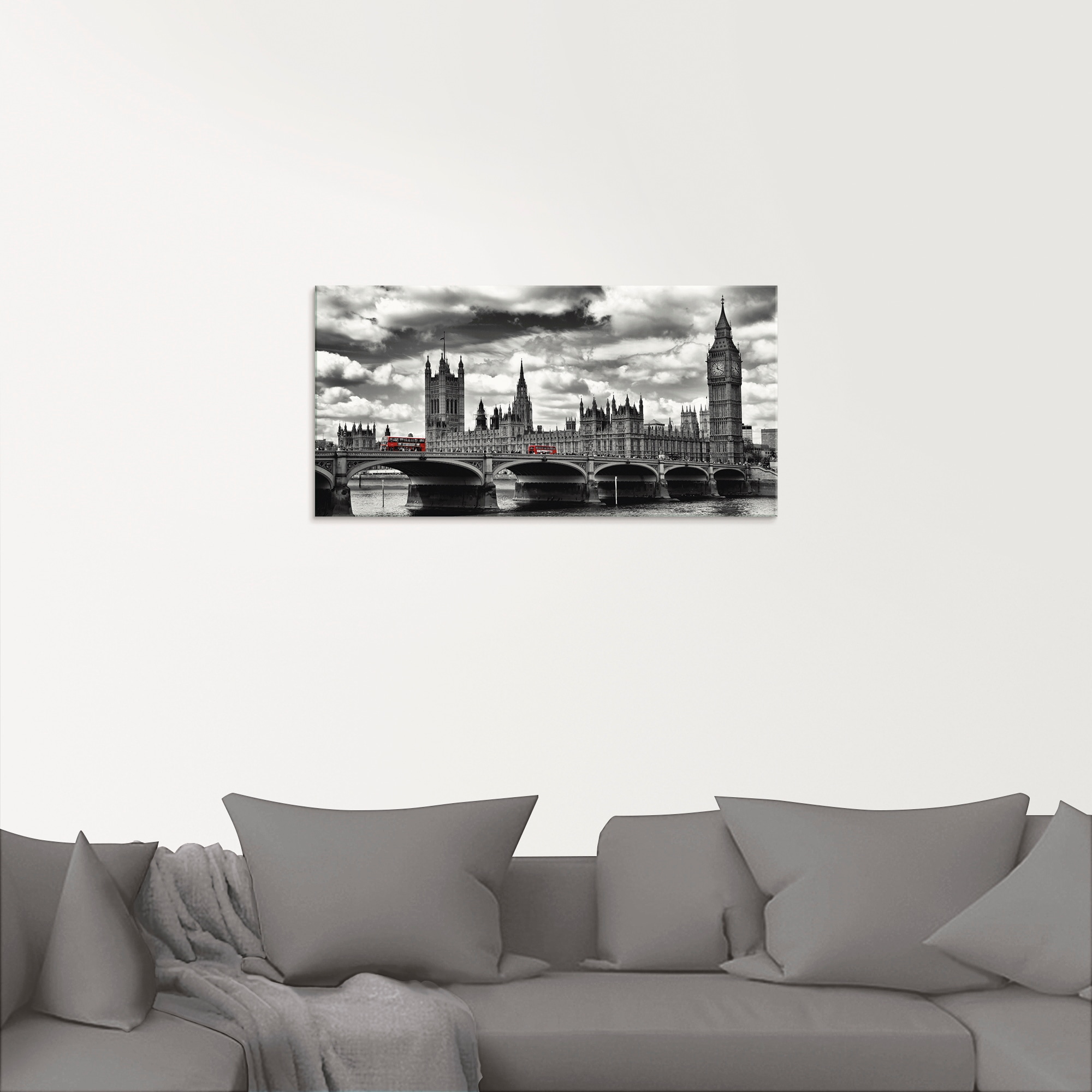 Artland Glasbild "London Westminster Bridge & Red Buses", Großbritannien, ( günstig online kaufen