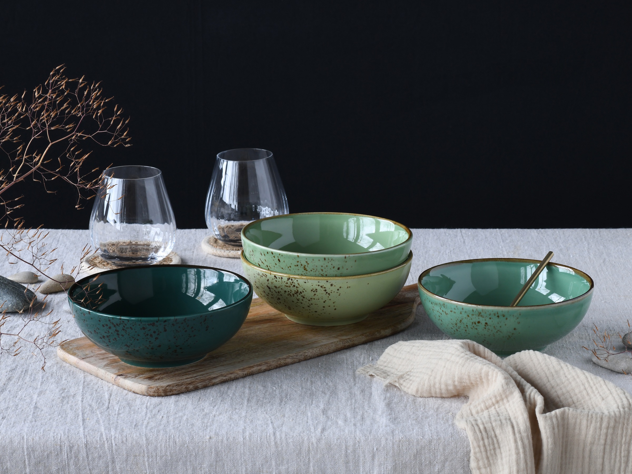 CreaTable Schale »Nature Collection, Smoothie Bowl 4-tlg«, 4 tlg., aus Steinzeug, Handwerklicher Look, Vintage