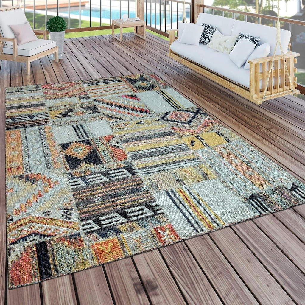 Paco Home Teppich »Artigo 406«, rechteckig, 4 mm Höhe, Kurzflor, Patchwork Muster, Vintage Design, In- und Outdoor geeignet, ideal im Wohnzimmer & Schlafzimmer