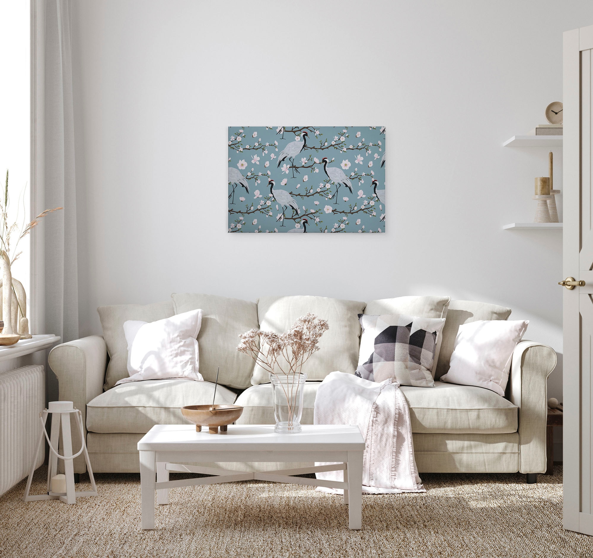 A.S. Création Leinwandbild »Japanese Cranes«, Kunst-Blumen-Kinder, (1 St.), Keilrahmen Kranich Asiatisch Leinwand-Bild Wohnzimmer modern Wandbild