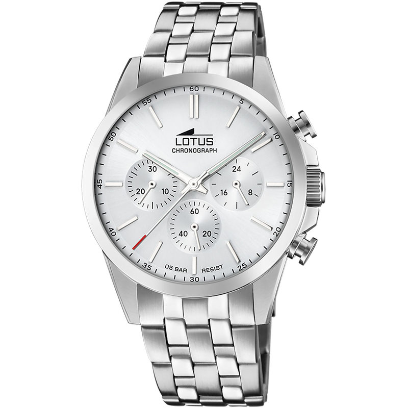 LOTUS Chronograph Quarzuhr, Armbanduhr, Herrenuhr, Edelstahlarmband, analog silberfarben-silberfarben Mondäner Herrenchronograph