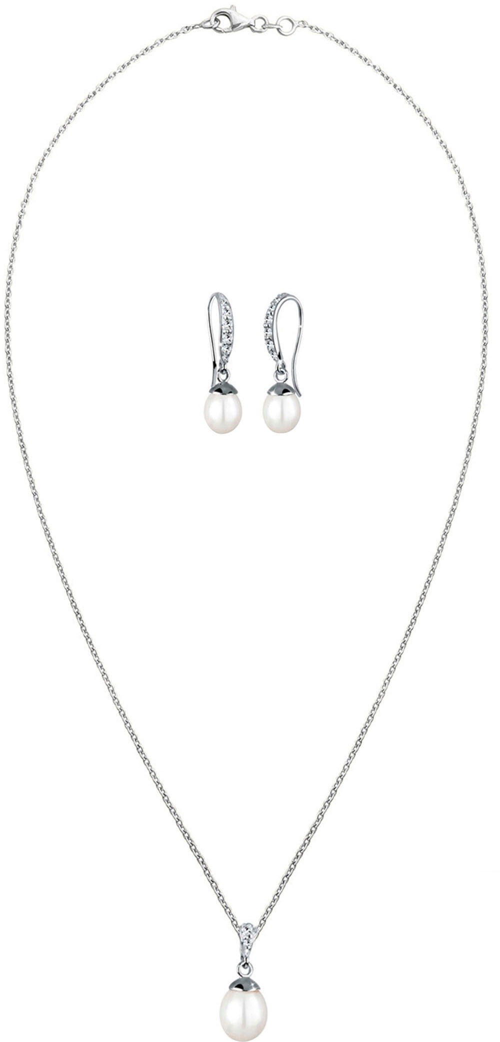 Elli Ohrring und Ketten Set »Multipack Schmuck Geschenk Silber 925 Ohrringe Halskette«, (Set, 4 tlg.), mit Zirkonia (synth.) - mit Süßwasserzuchtperle