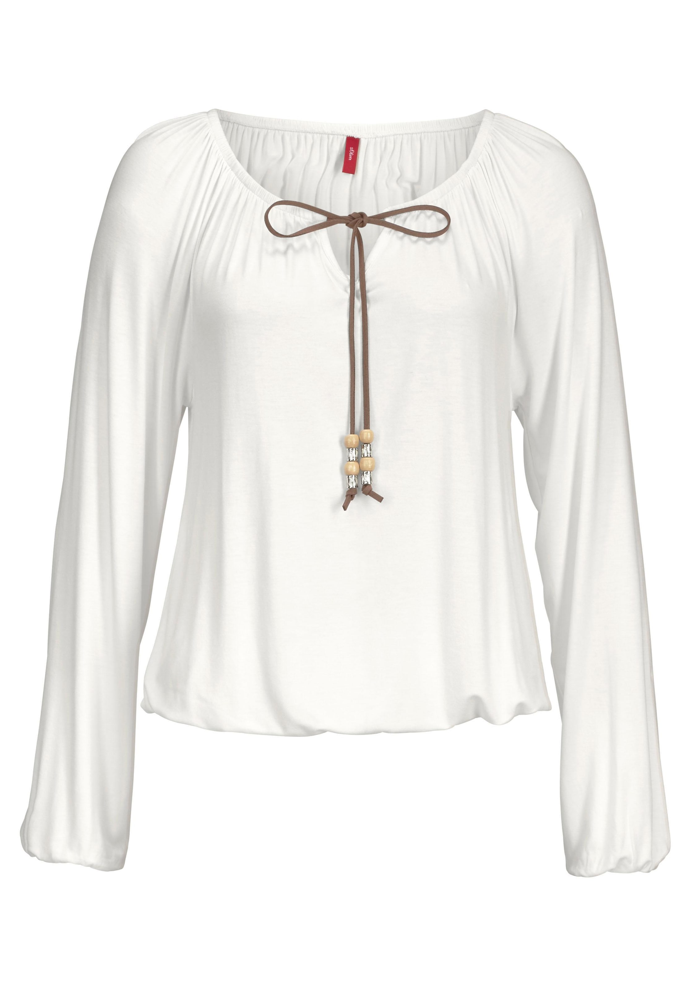 s.Oliver Strandshirt mit Bindeband am Ausschnitt, lockere Passform, Boho-Style