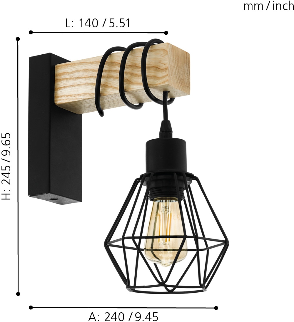 EGLO Wandleuchte »TOWNSHEND 5«, 1 flammig, Leuchtmittel E27 | ohne Leuchtmittel, Vintage Wandleuchte im Industrial Design, Retro Lampe Fassung: E27