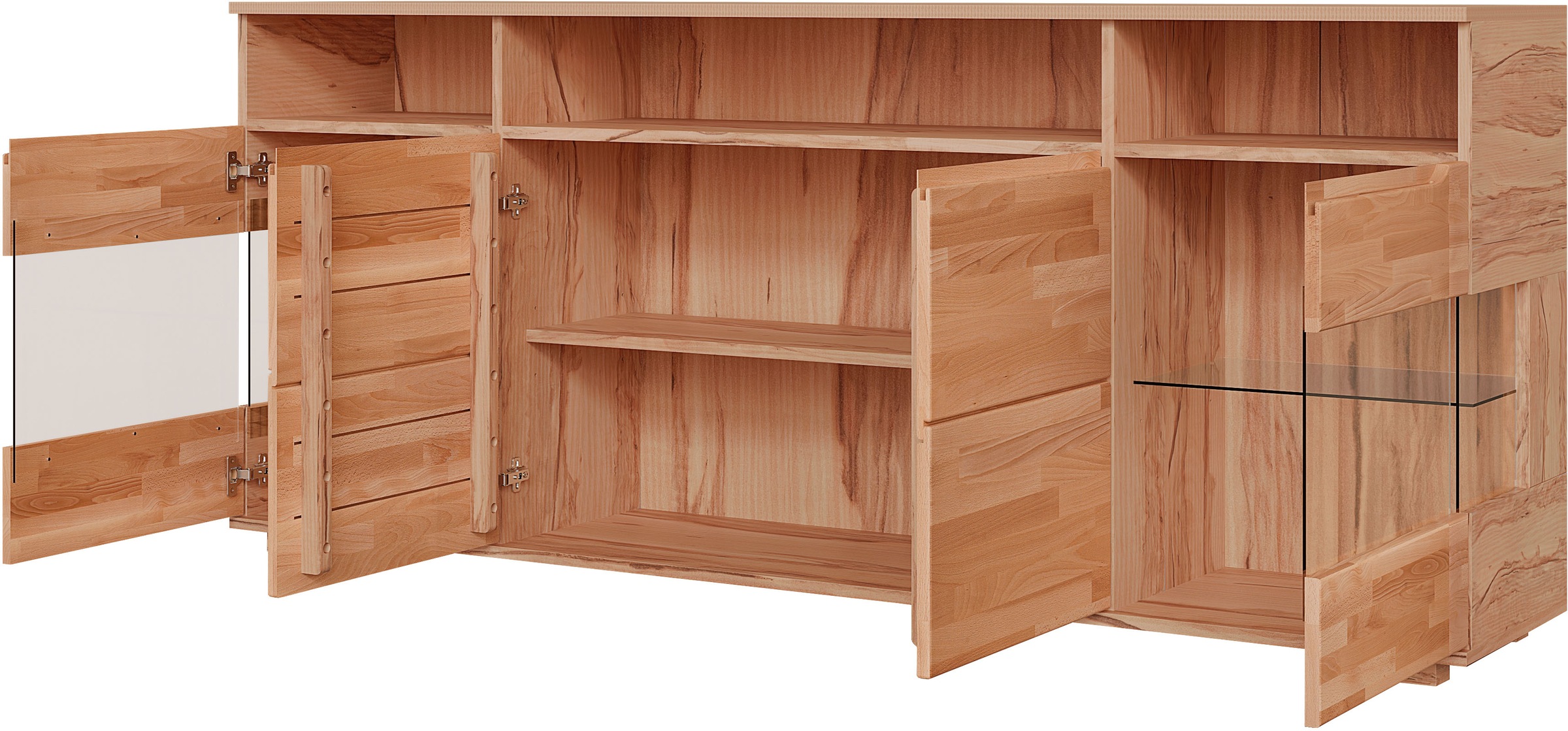 OTTO home Sideboard »VETRO Teilmassiv, Fronten Massivholz, Wohnzimmer, Stauraum,Griffmulde« B/T/H:199/40/85cm, 3 offene Fächer, 6geschlossen Fächer, Stauraum