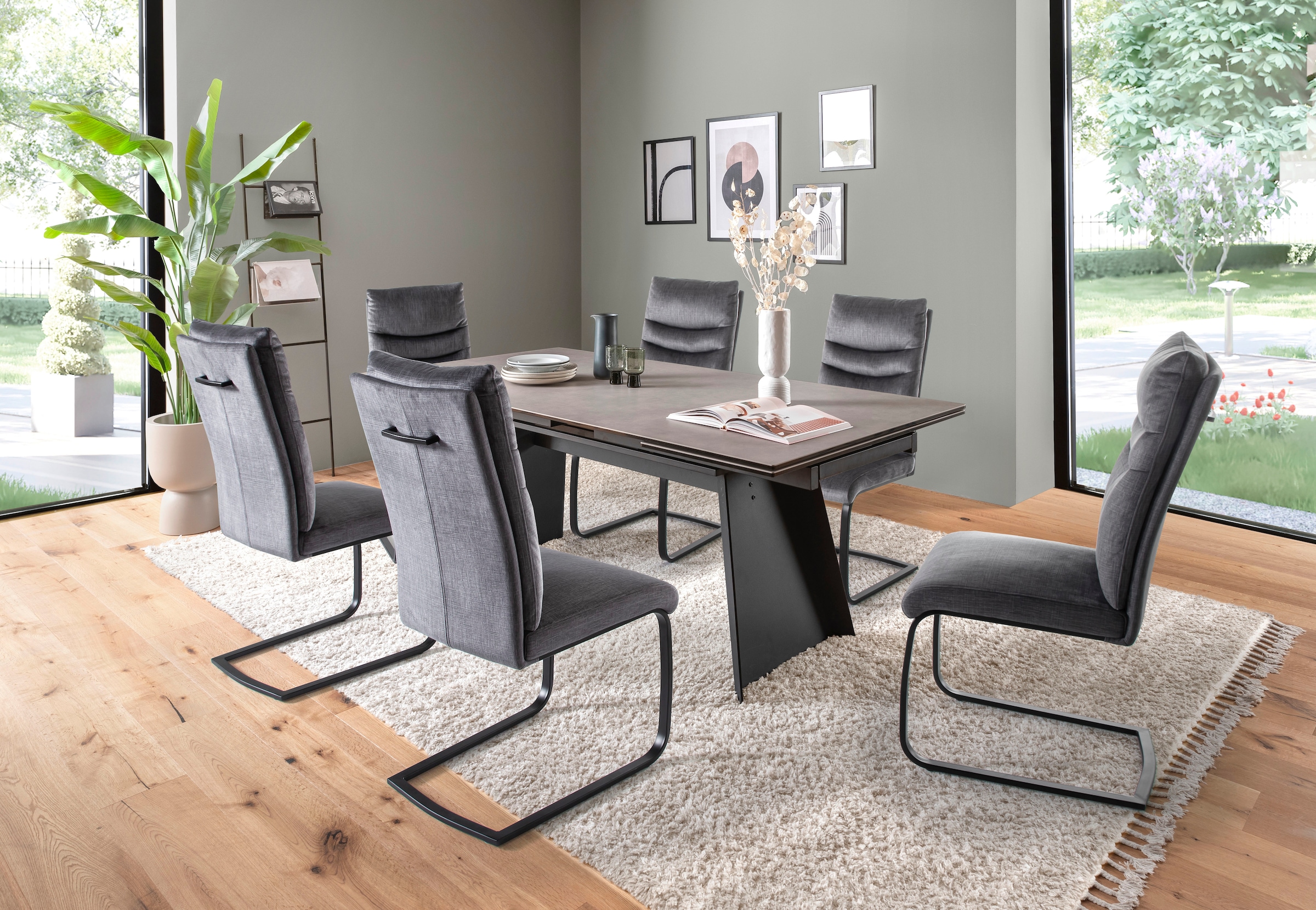 MCA furniture Freischwinger »Gibara Schwingstuhl 2er Set«, (Set), 2 St., Veloursstoff, Esszimmerstuhl,Nosag Federung im Sitz,Flachrohr,Belastbarkeit 140 kg