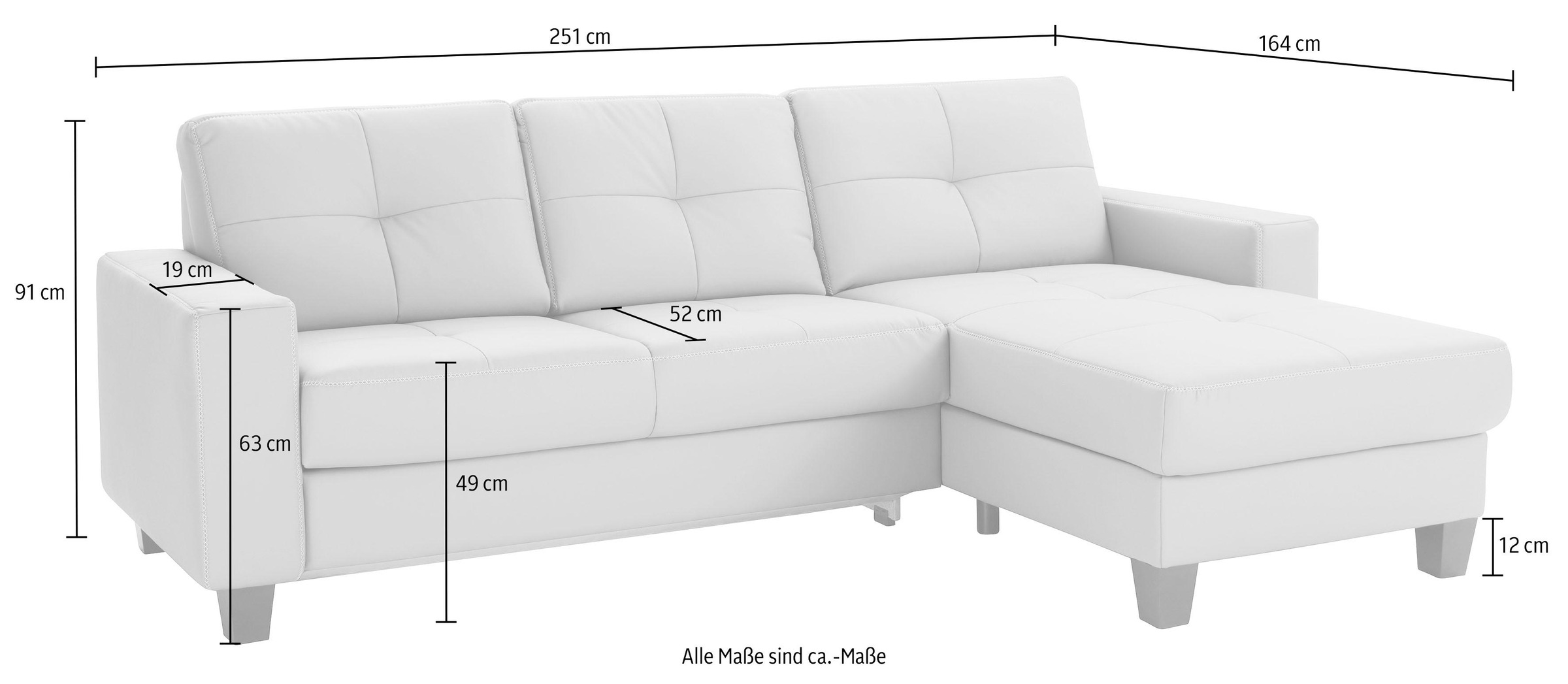 Places of Style Ecksofa »Varese L-Form«, wahlweise mit Bettfunktion und Vorziehfunktion