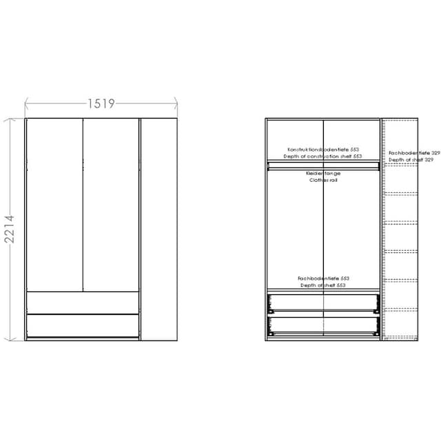 Müller SMALL LIVING Kleiderschrank »Modular Plus Variante 1«, 2 geräumige  Schubladen, Anbauregal links oder rechts montierbar auf Rechnung bestellen