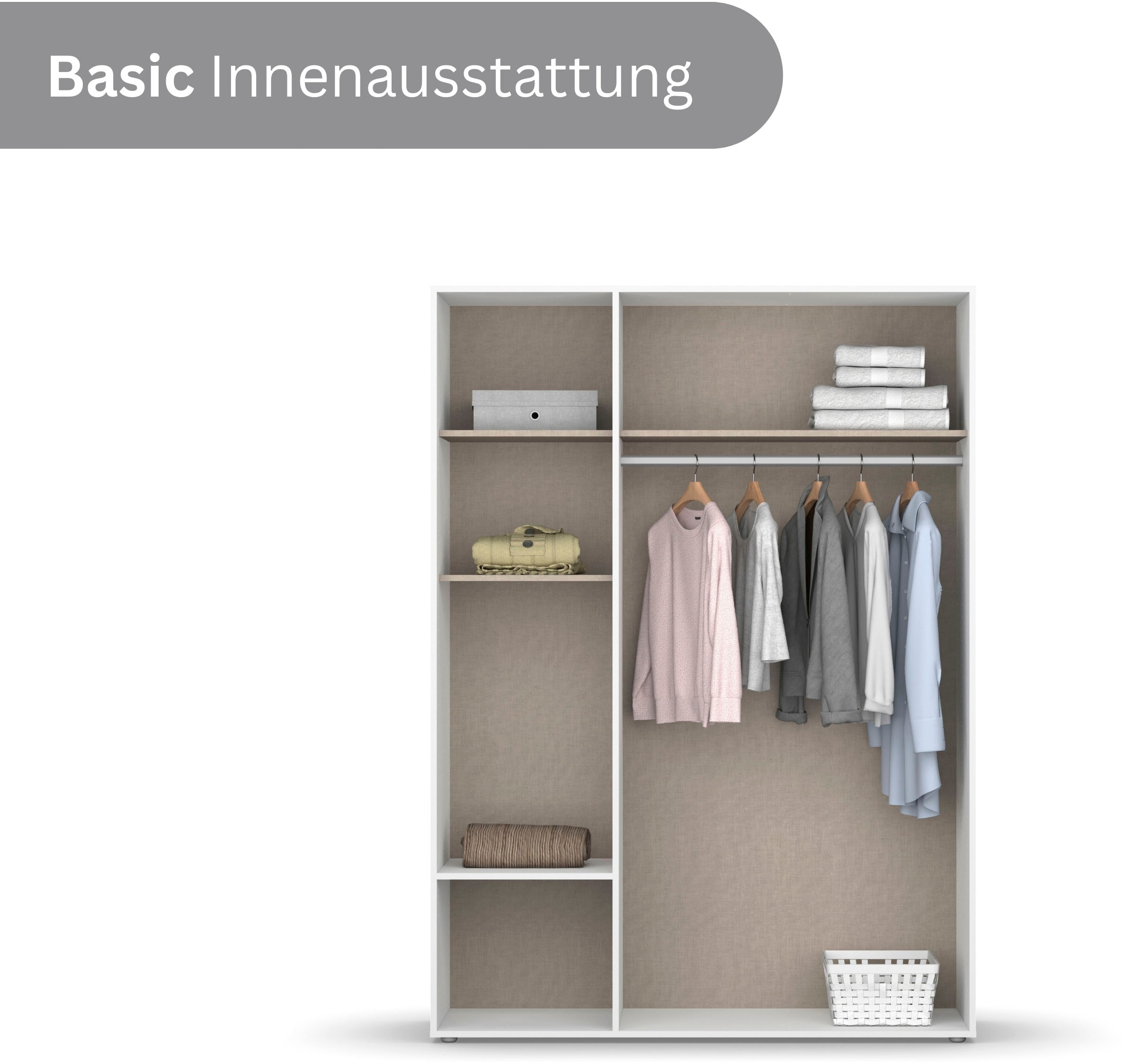 rauch Drehtürenschrank »Kleiderschrank Schrank Garderobe Wäscheschrank NAGATA viel Stauraum«, (in 3 verschiedenen Ausstattungen BASIC/CLASSIC/PREMIUM), mit Schubladen sowie Stangengriffen TOPSELLER MADE IN GERMANY