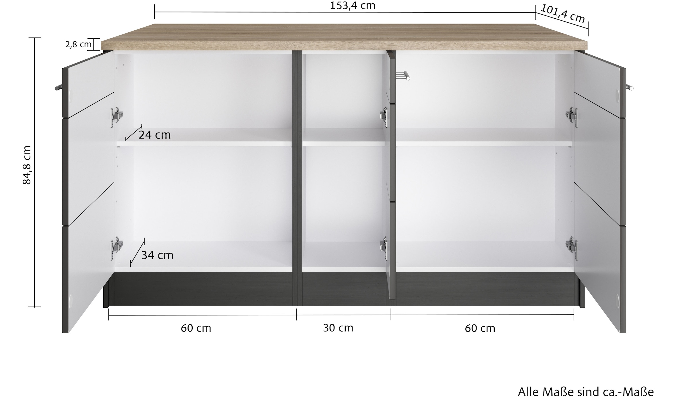 KOCHSTATION Kücheninsel »KS-Wien«, Breite 153 cm, MDF-Fronten, Flaschenregal