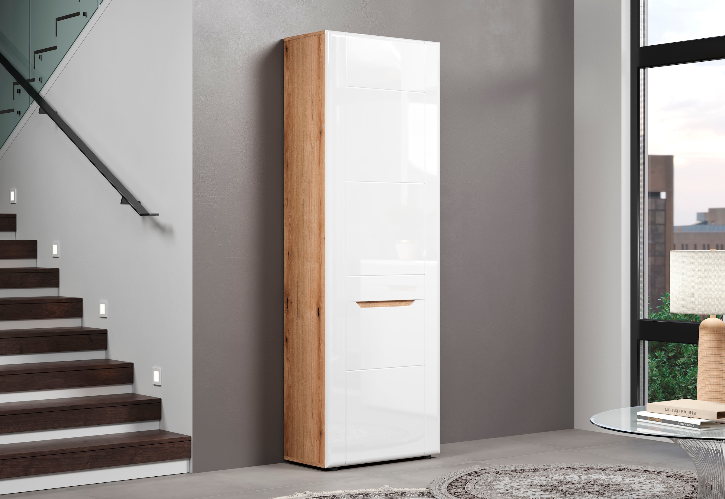 INOSIGN Vitrine »Graz Highboard mit Glastüren«, (Packung, 1 St.), Grifflos, Breite 96 cm, Höhe 132 cm